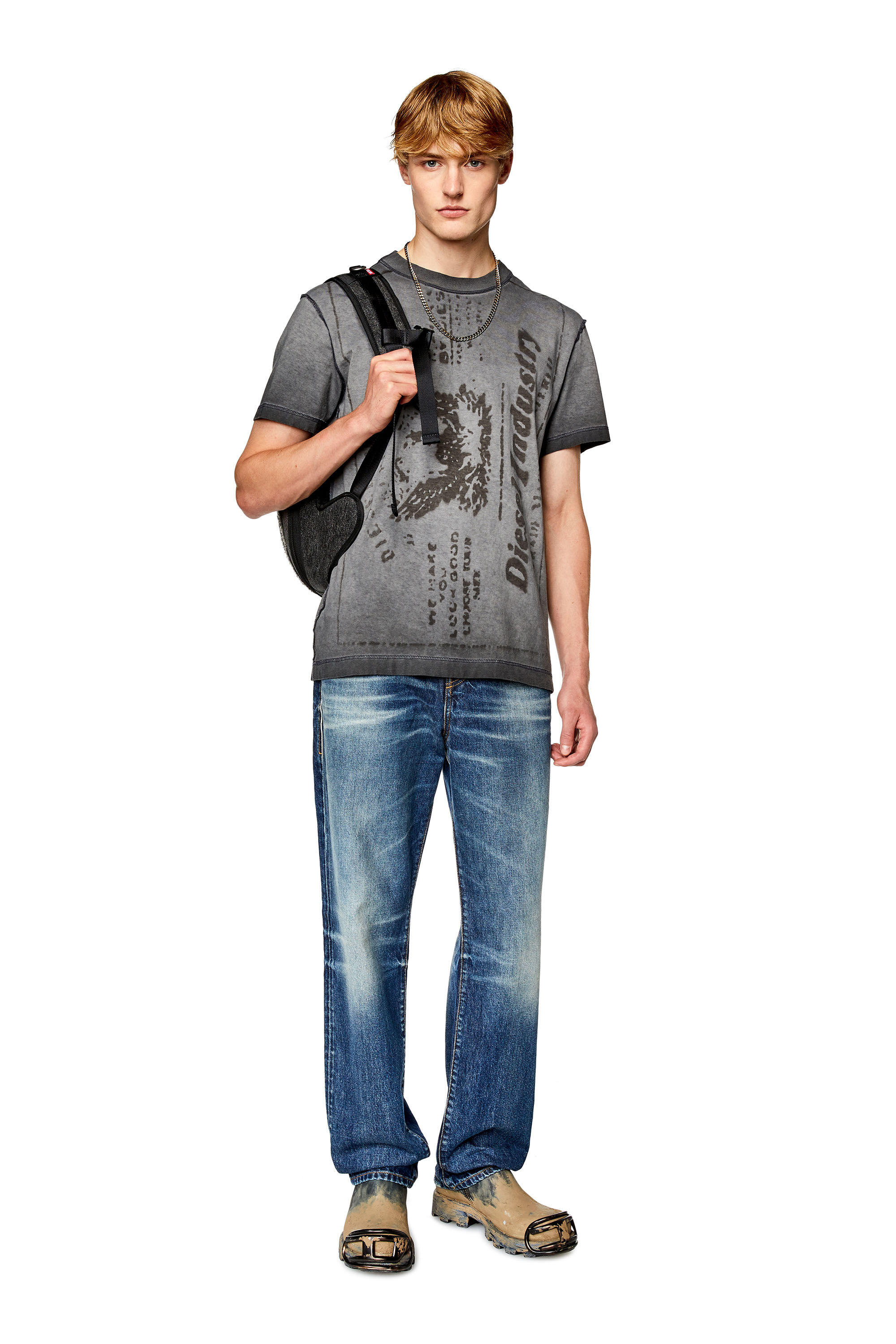Diesel - T-DIEGOR-L2, T-shirt avec imprimé jacron délavé Homme in Gris - 1