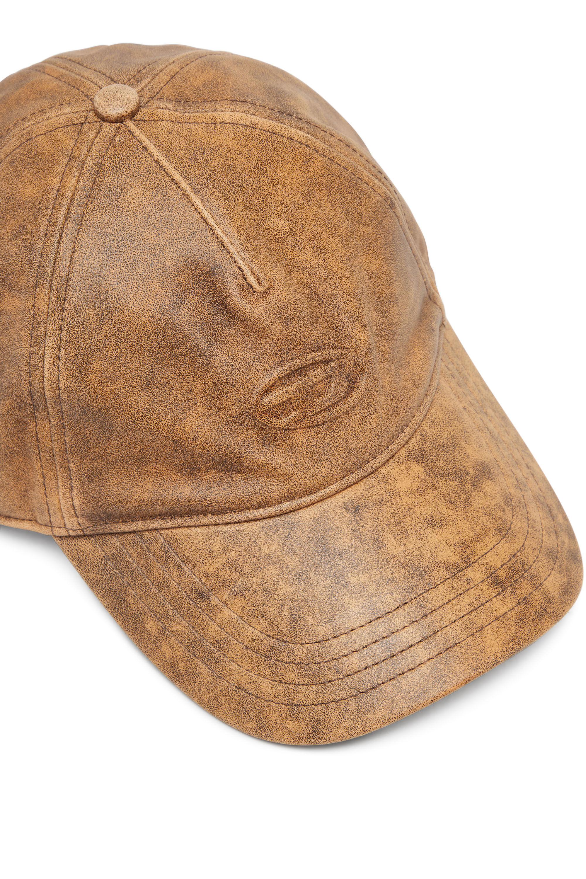 Diesel - C-BAR, Casquette de baseball en cuir traité Homme in Marron - 3
