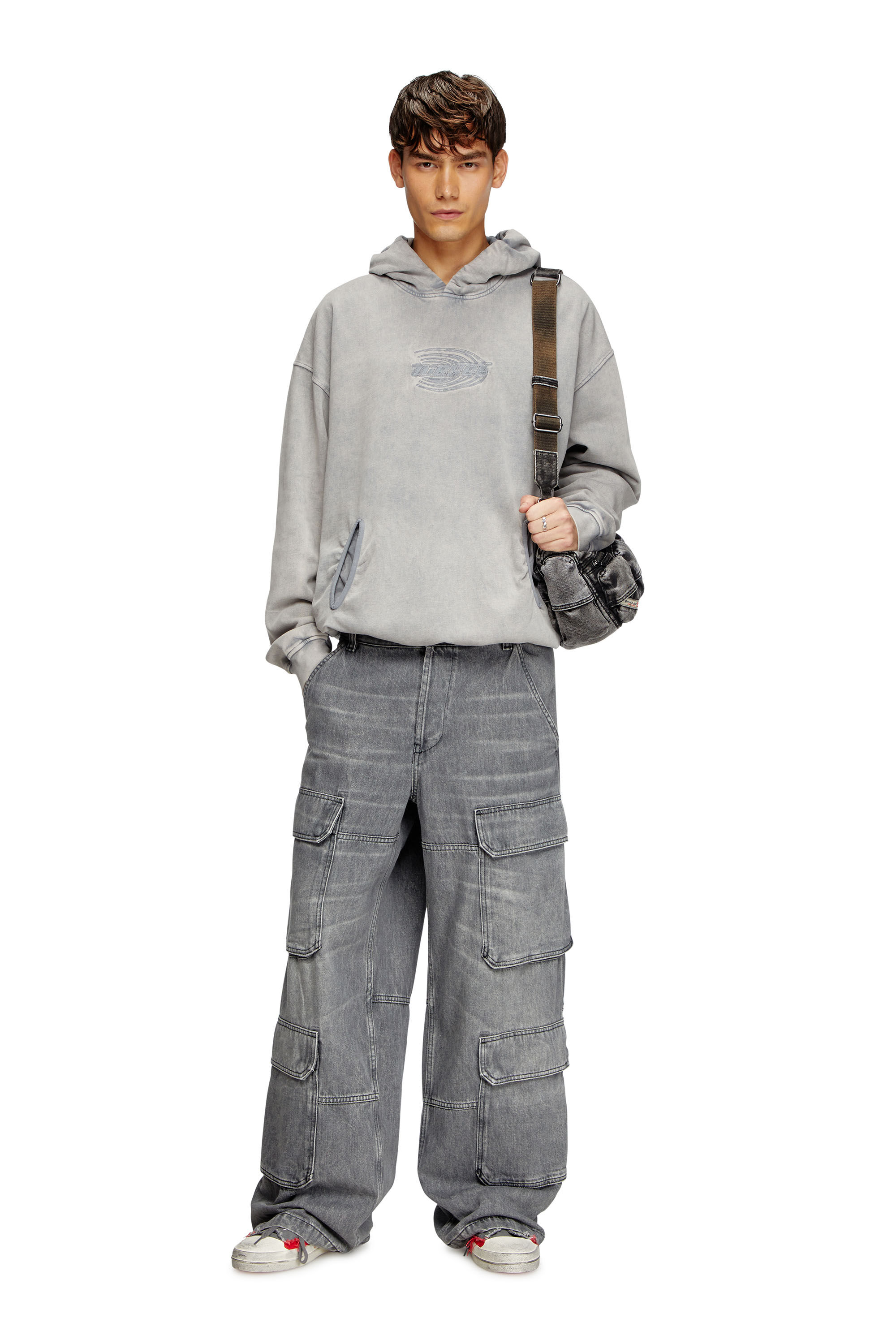 Women's Gathered acid-wash hoodie | Blue | Diesel