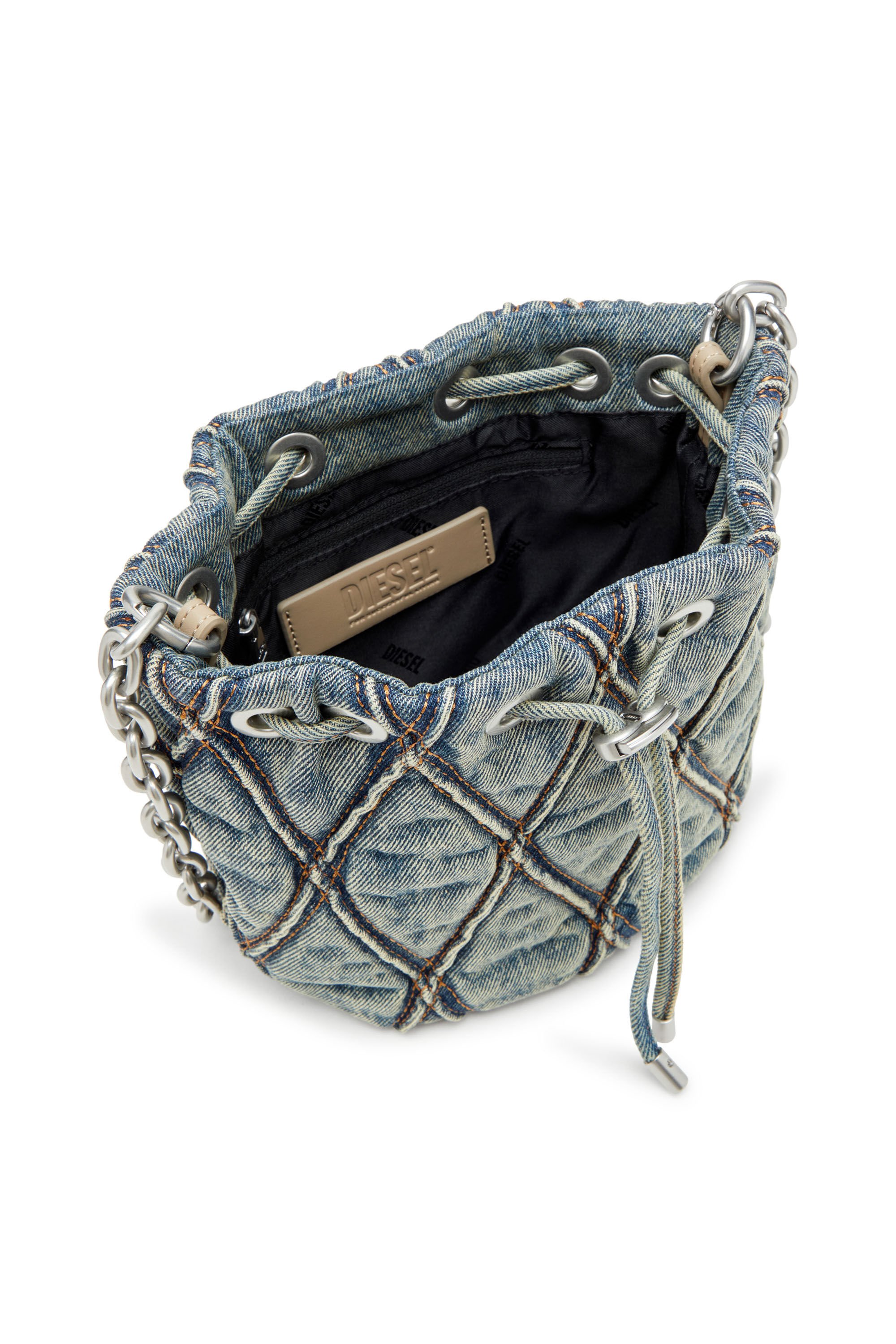 Diesel - CHARM-D BUCKET S, Female's Charm-D S-Mini bucket bag in argyle quilted denim in Blue - 2