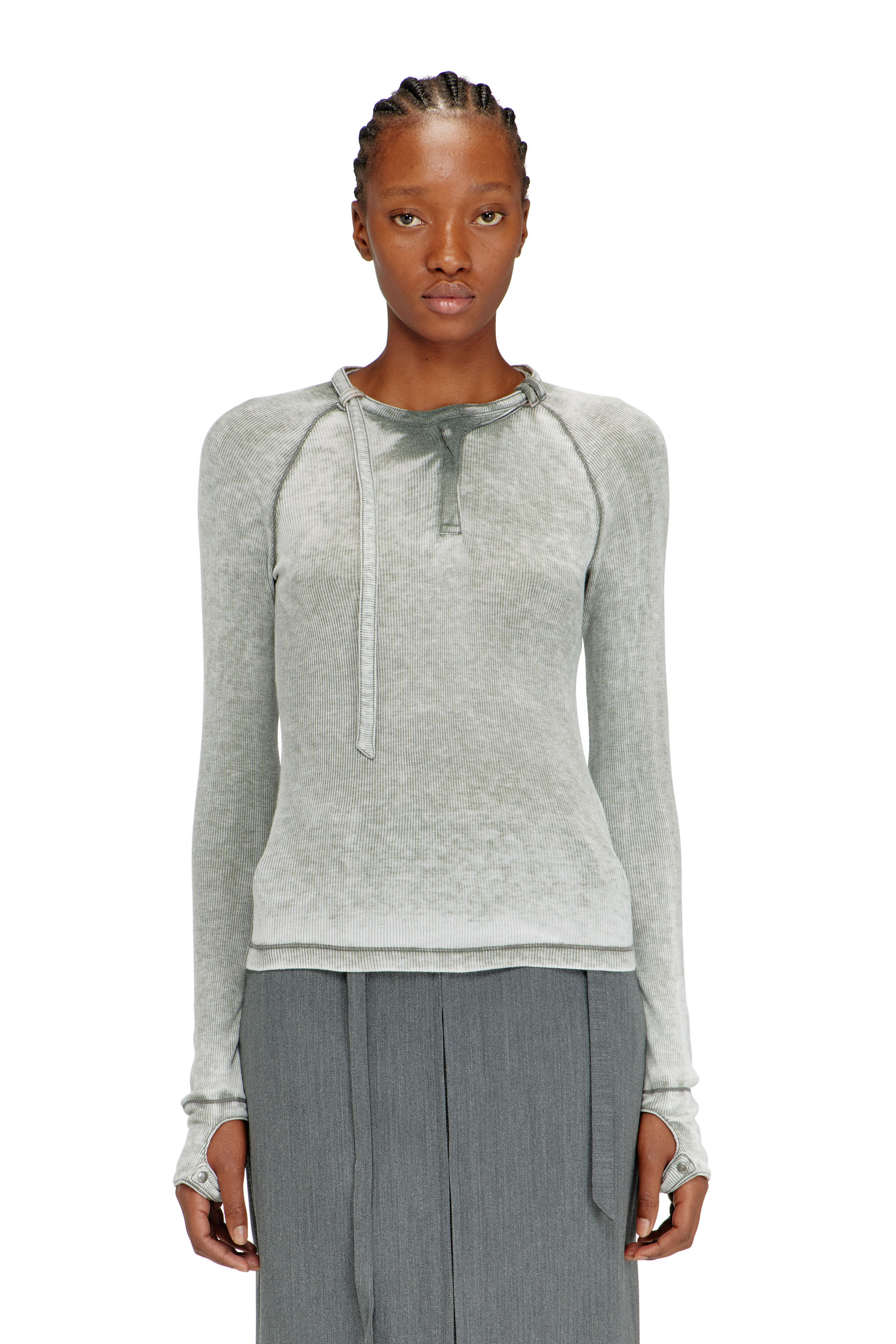 Women's Rib-jersey top with biker neck strap | Grey | Diesel