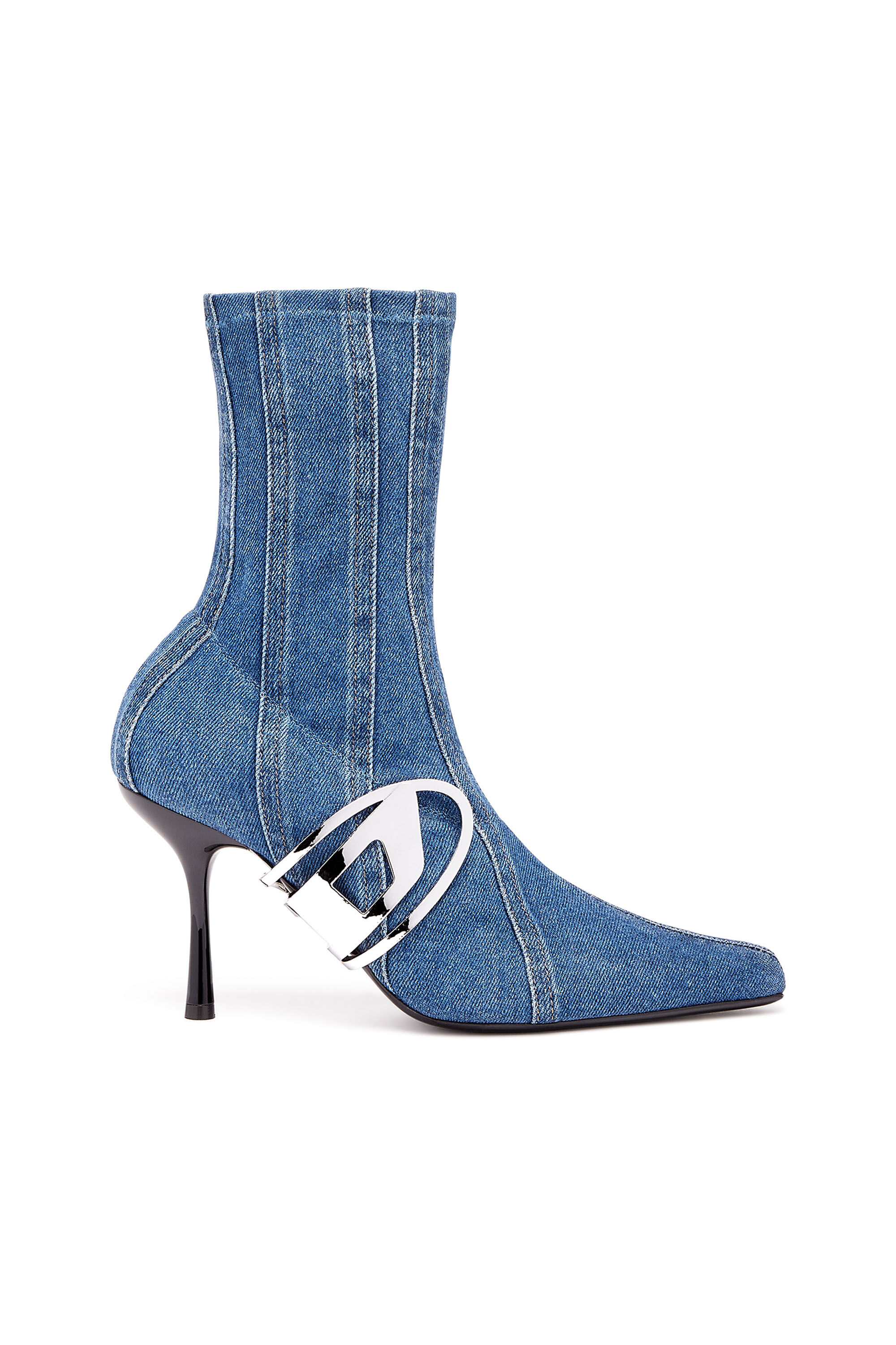 Women's D-Eclipse-Heeled ankle boot in stretch denim | Blue Women's D-Eclipse-Heeled ankle boot in stretch denim | Blue
