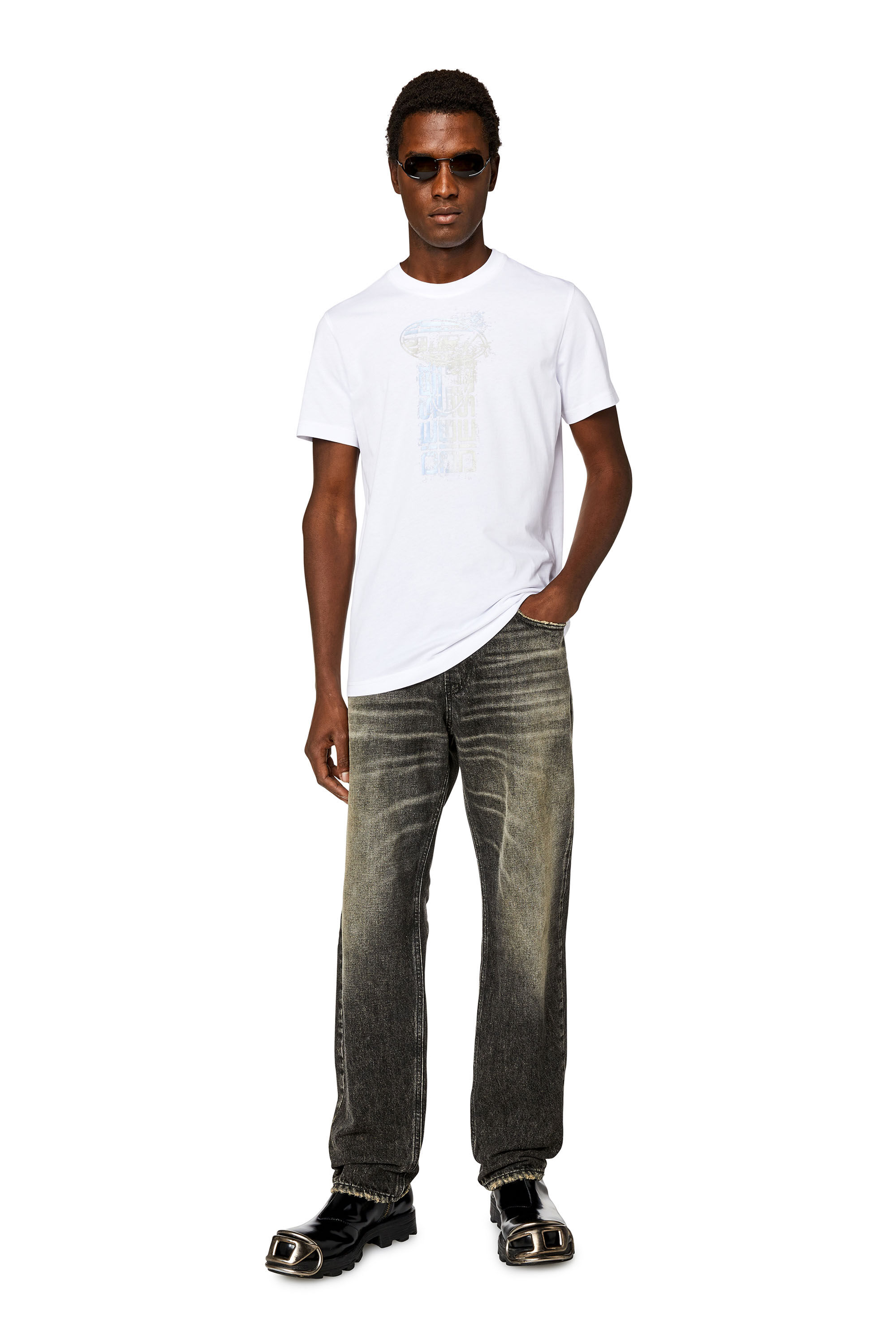 Diesel - T-DIEGOR-K68, Man's T-shirt with metallic logos in White - 1