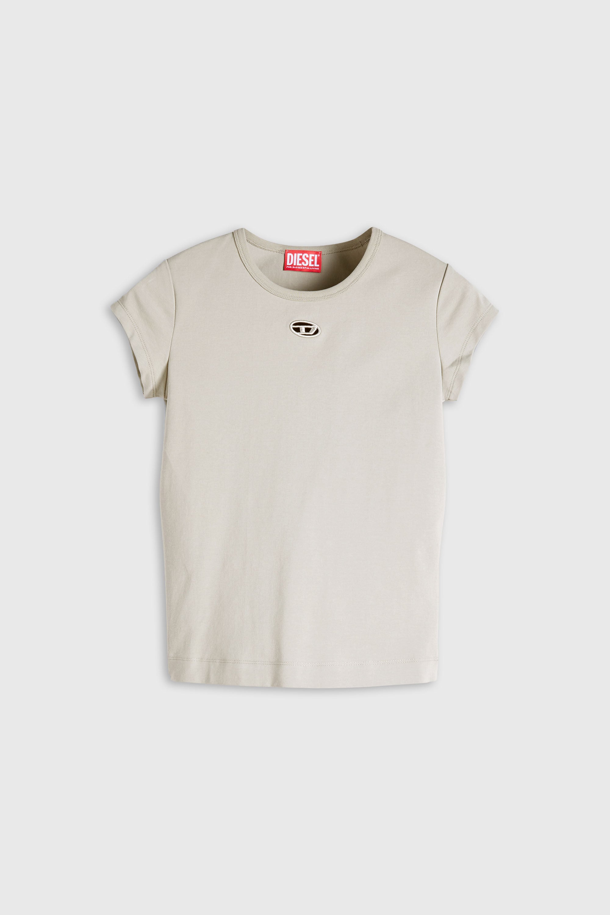 Diesel - T-ANGIE-OD, Camiseta con logotipo bordado con abertura Mujer in Gris - 2