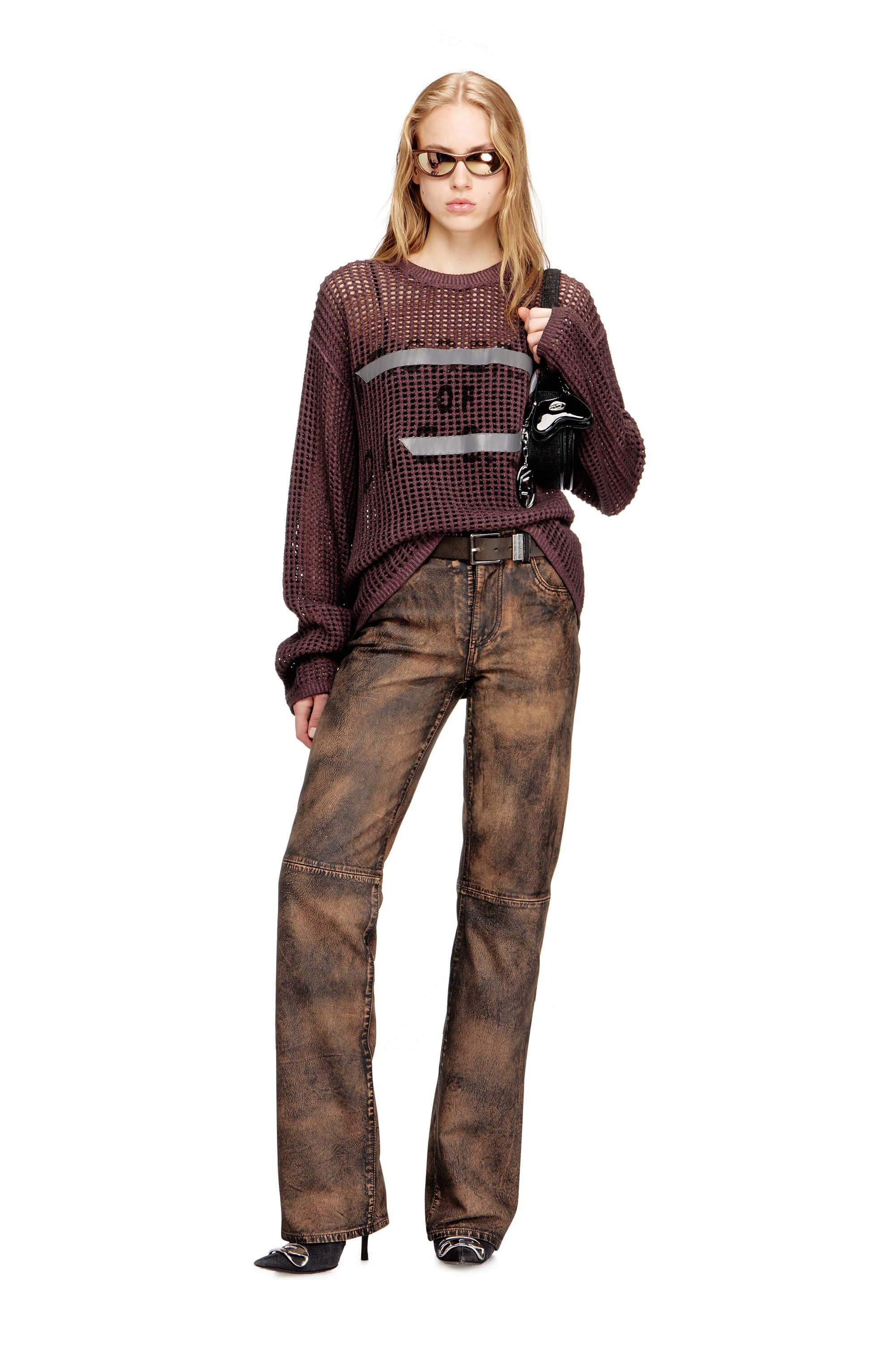 Women's Jean-cut distressed leather pants | Brown | Diesel