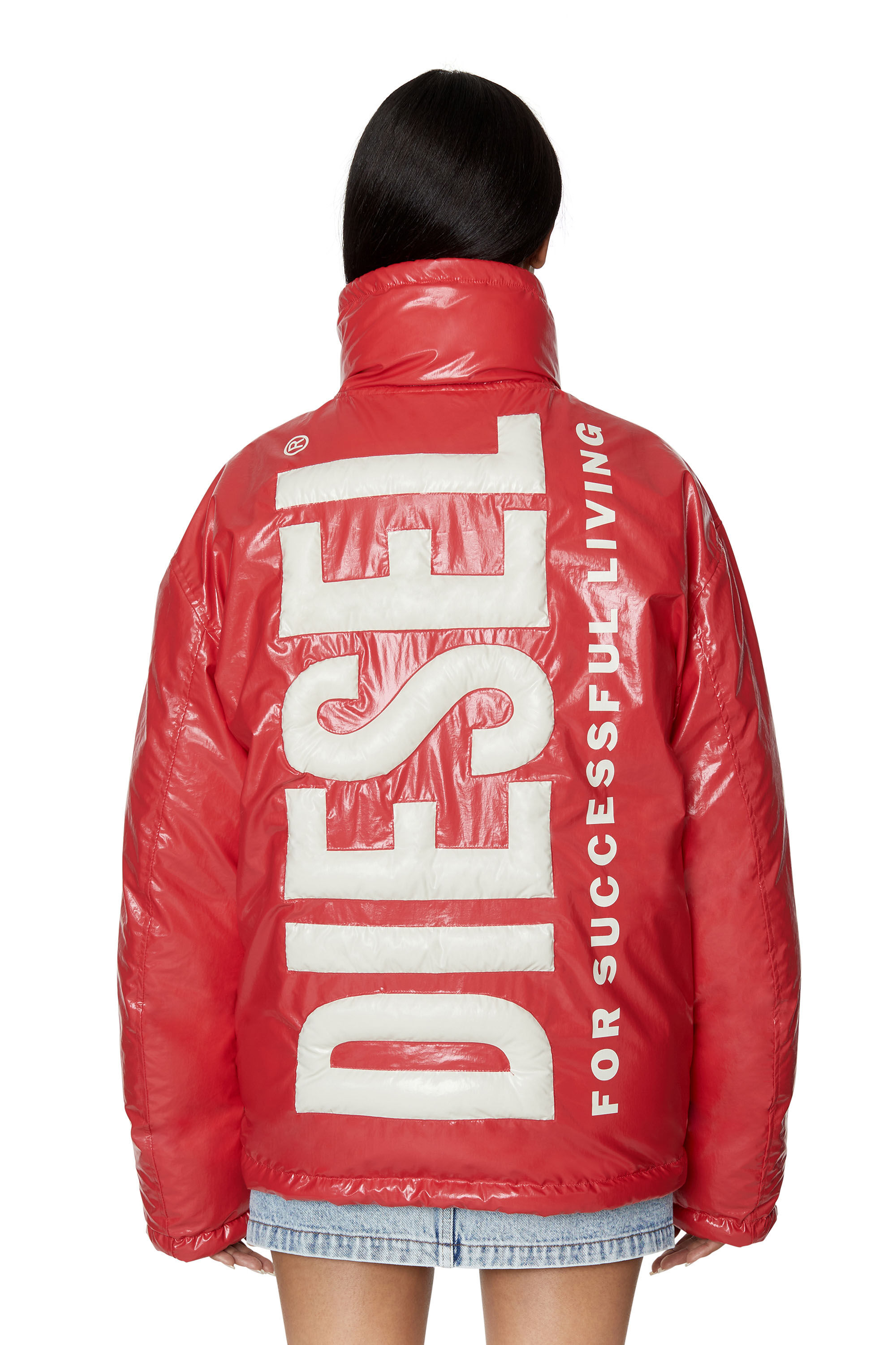 Diesel - W-JUPITER, Female's Oversized reversible logo puffer jacket in Red - 3