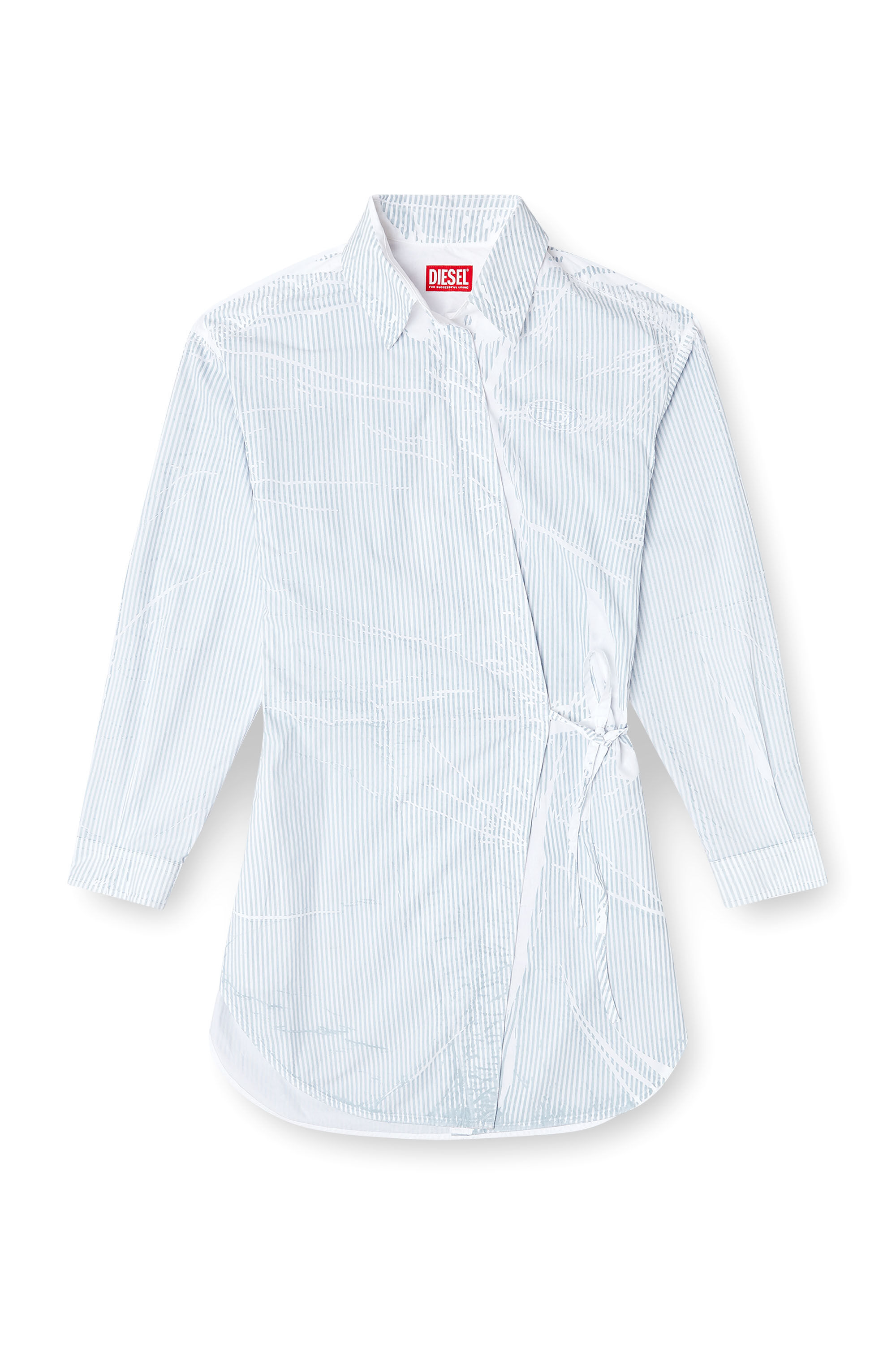 Diesel - D-DELPHOS-S2, Woman's Poplin wrap-around mini dress with pinstripes in Light Blue - 2