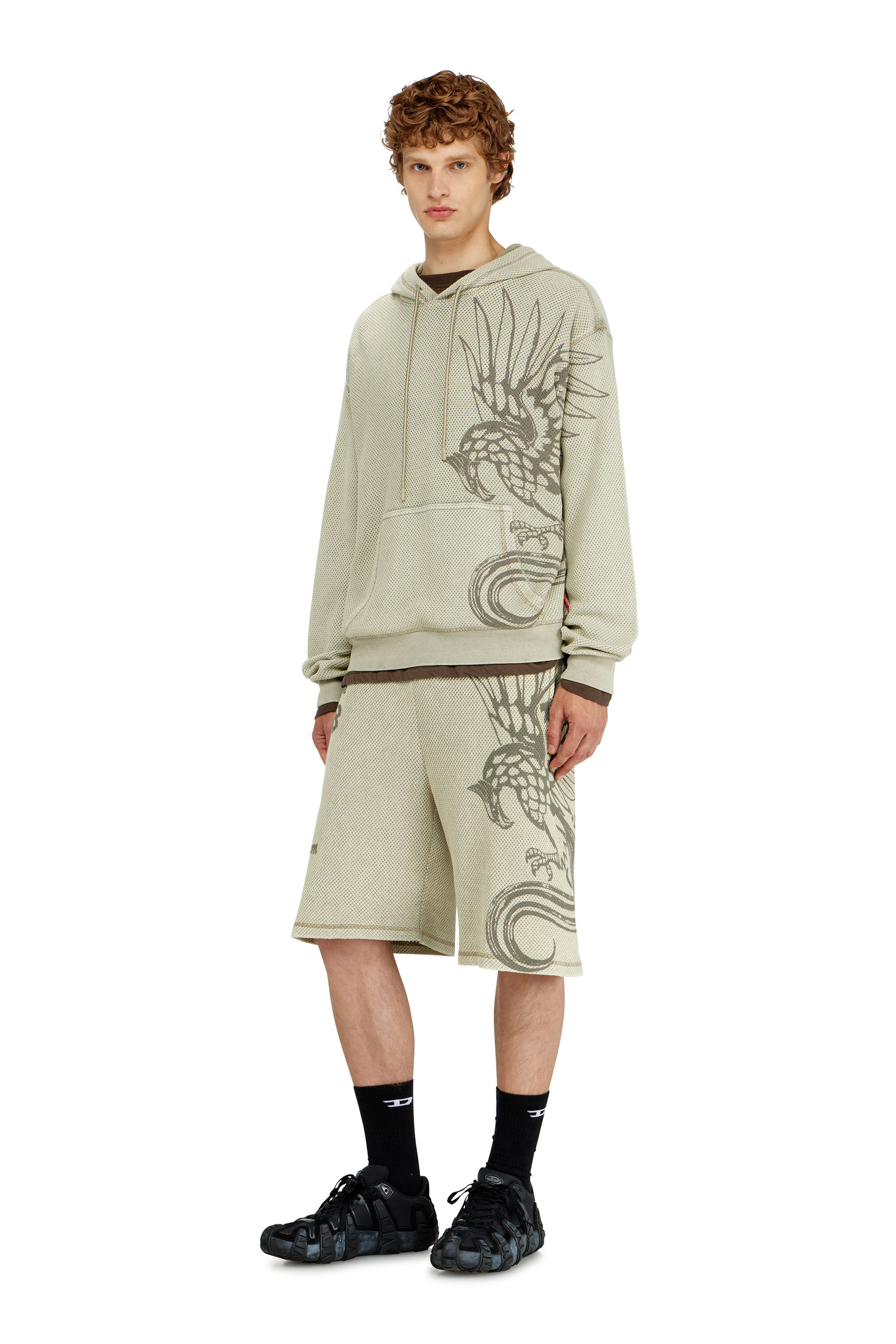 Diesel - S-NORM-HOOD-AA1, Male's Hoodie in textured cotton mesh in Beige - 1