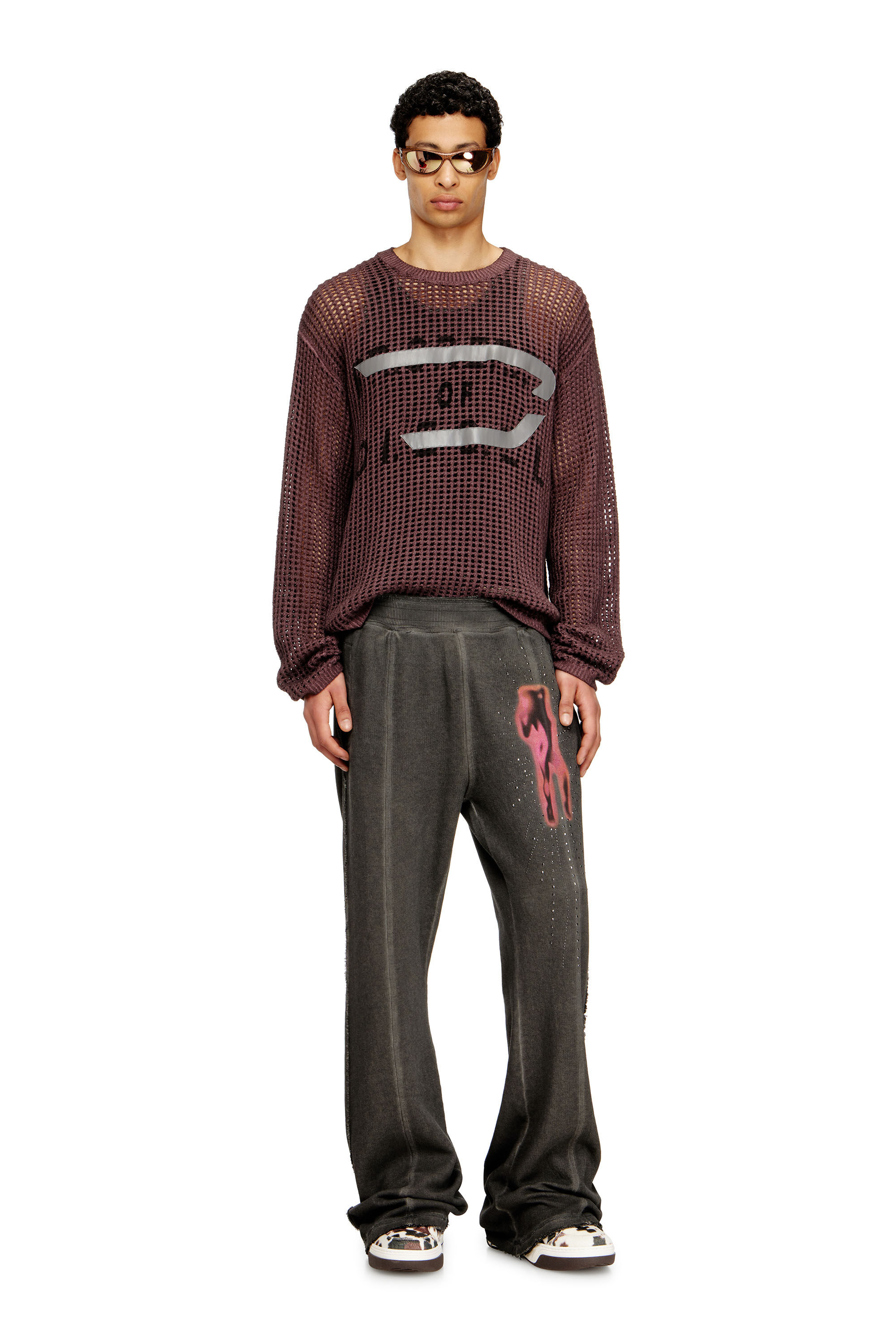 Diesel - P-QUINN, Man's Sweatpants with studs and graphic print in Grey - 1