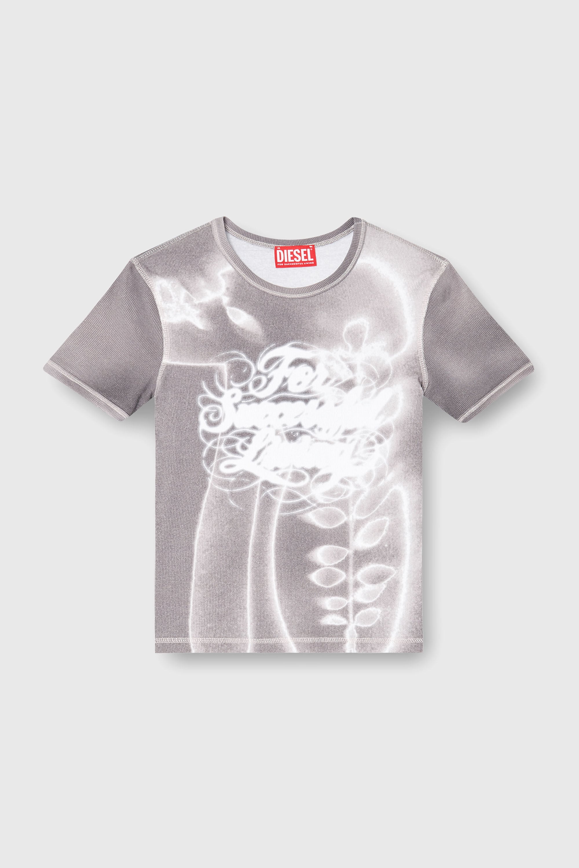 Diesel - T-ELE-LONG-AA4, Woman's Top in ribbed jersey with graphic print in Grey - 2