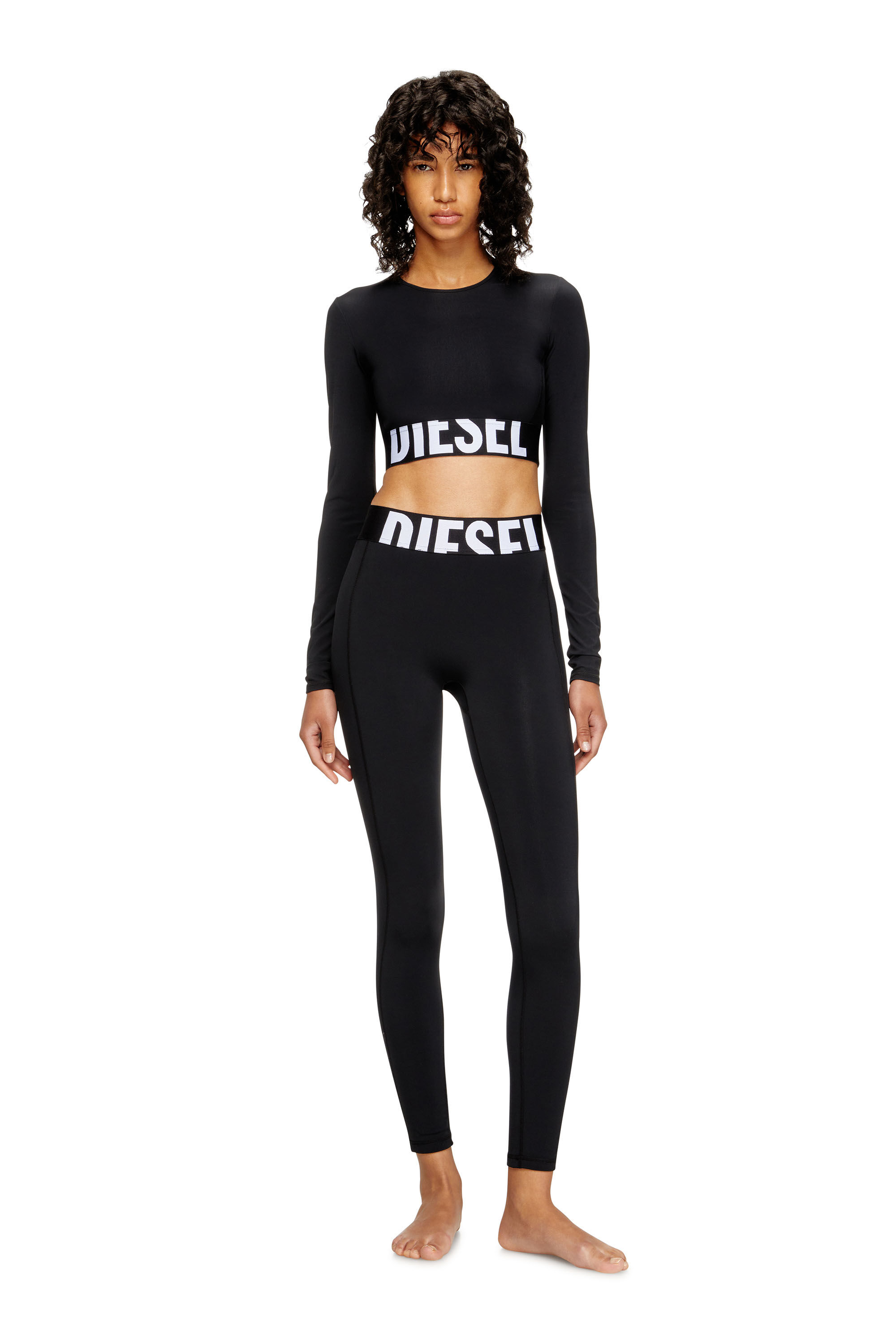 Diesel - ADELINE-D-POP, Female's Microfibre leggings with cut-off logo in Black - 3