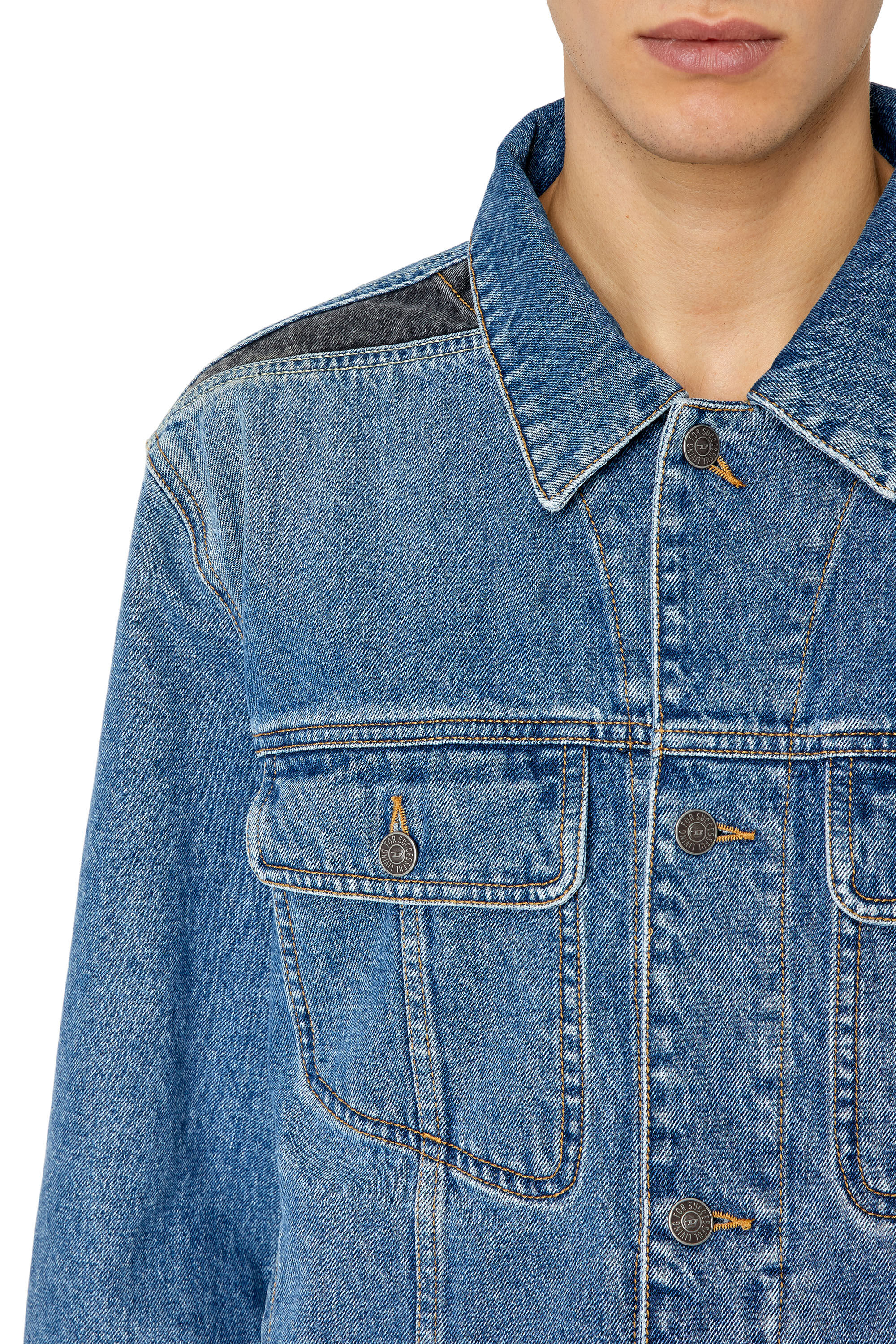 Diesel - D-BARCY-RS, Male's Regular-fit trucker jacket with inserts in Medium Blue - 4