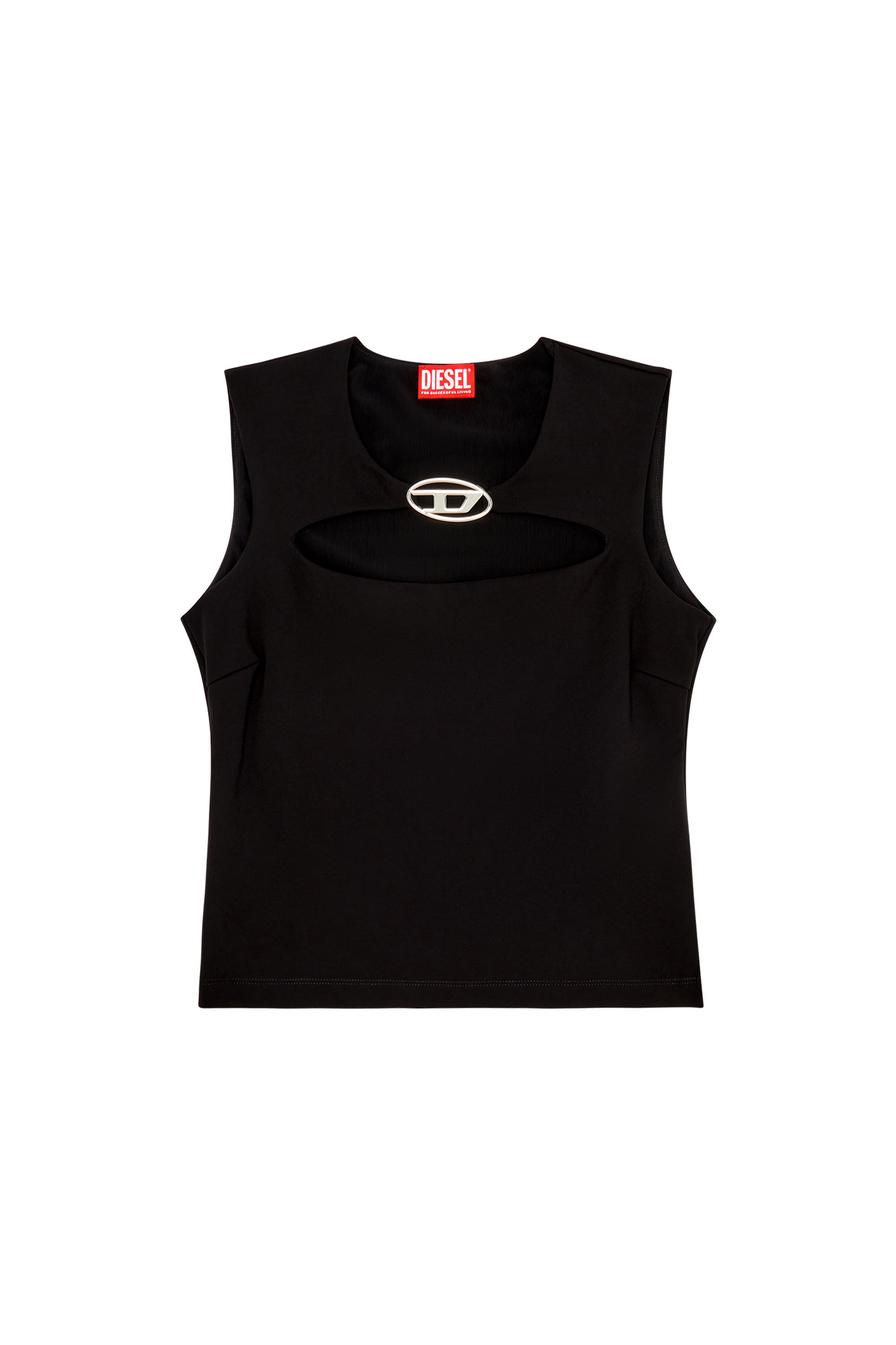 Diesel - T-REAMS, Woman's Milano-knit top with metal Oval D plaque in Black - 2