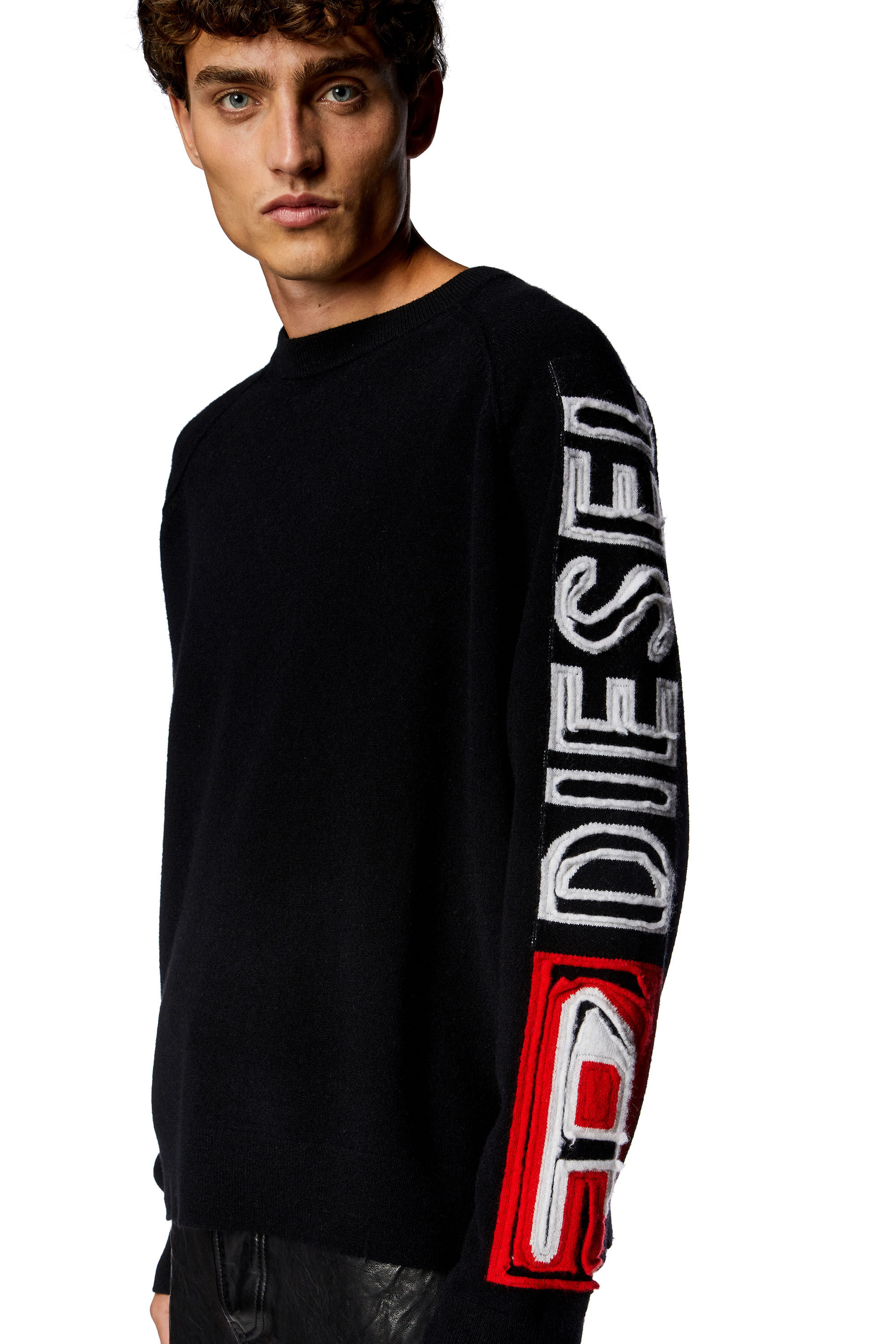 Diesel - K-SARIA-A, Male's Jumper with peel-off intarsia logo in Black - 5