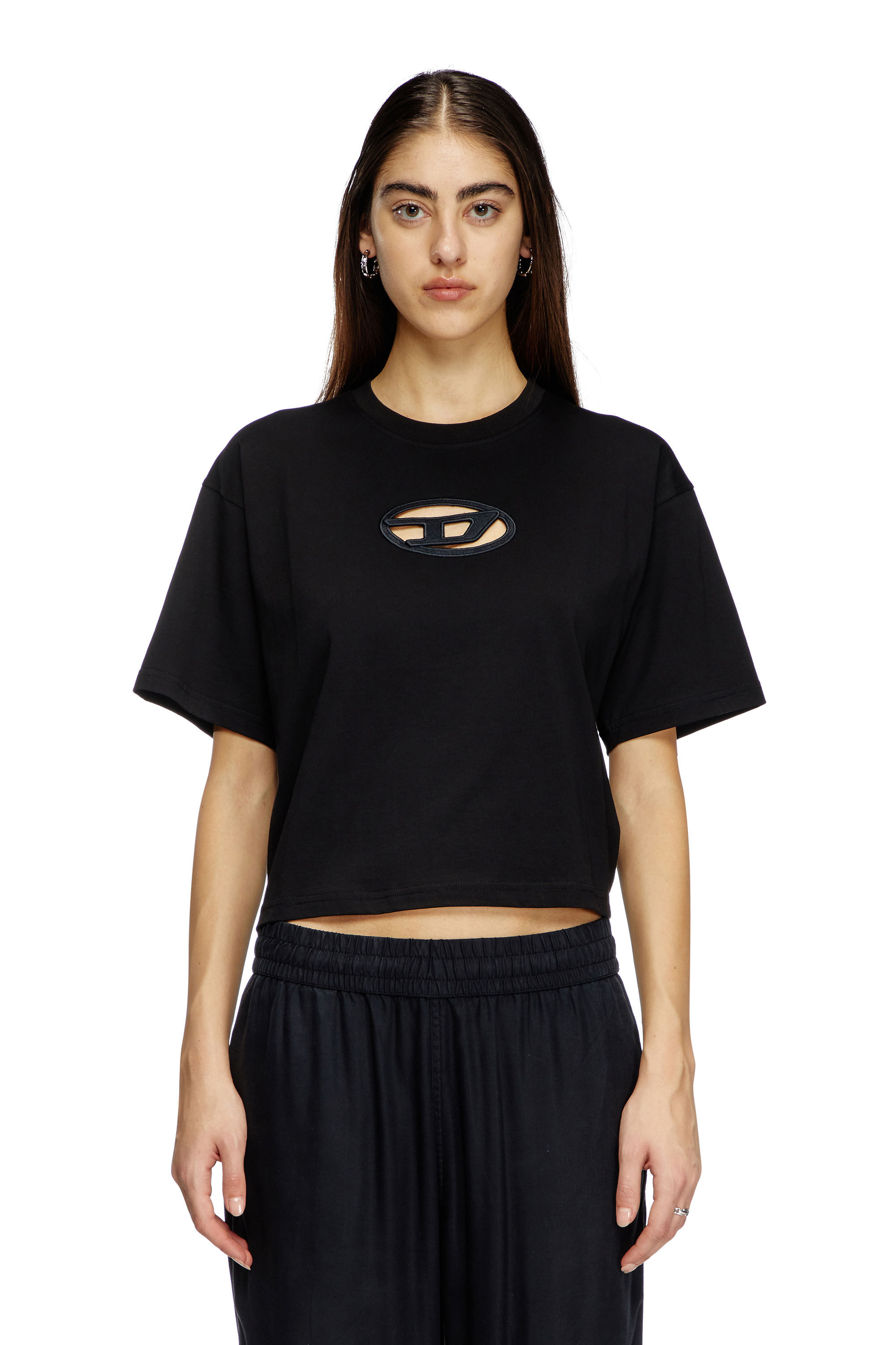 Women's Boxy T-shirt with cut-out Oval D logo | Black | Diesel