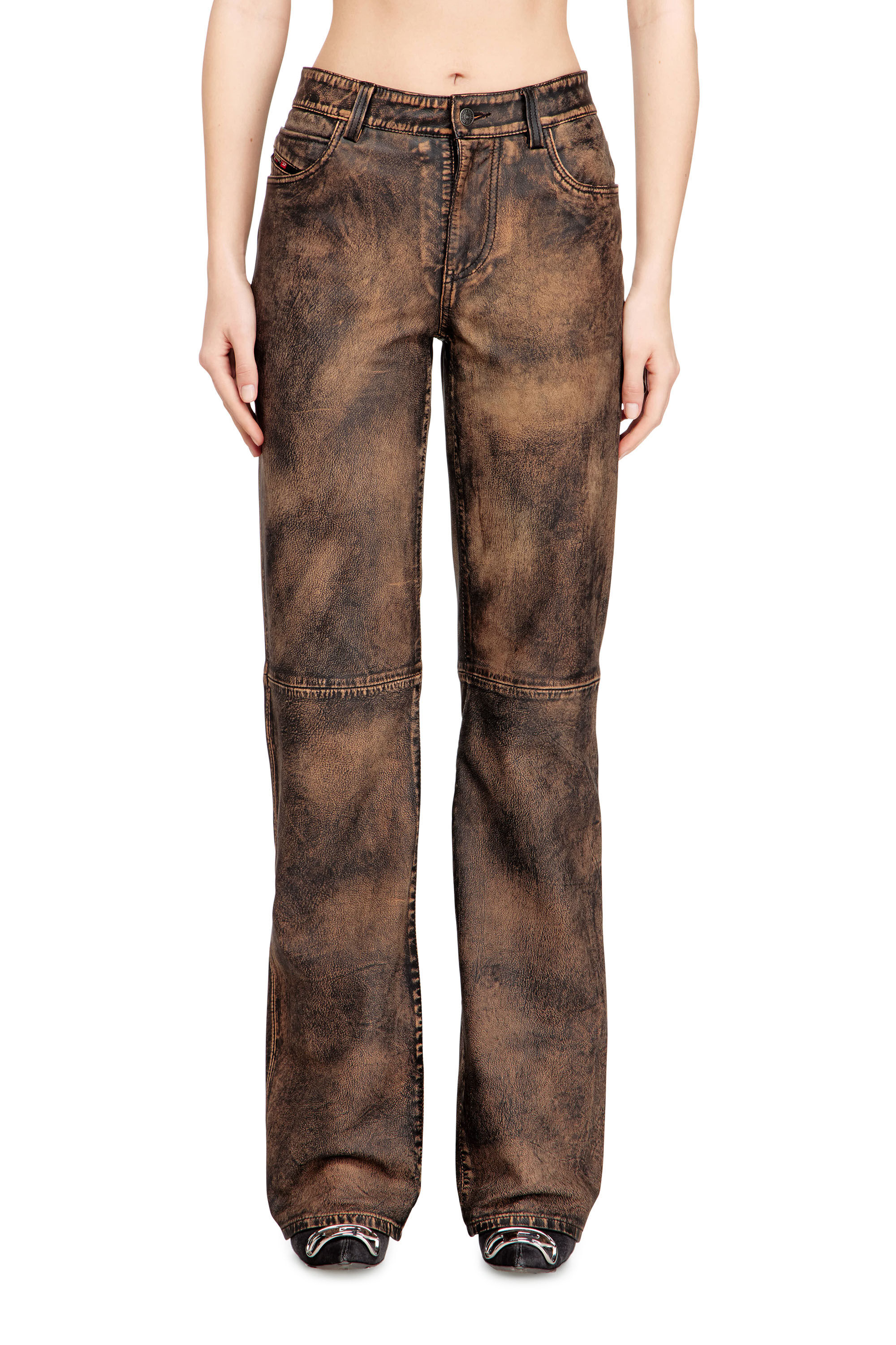 Women's Jean-cut distressed leather pants | Brown | Diesel {{Country}}