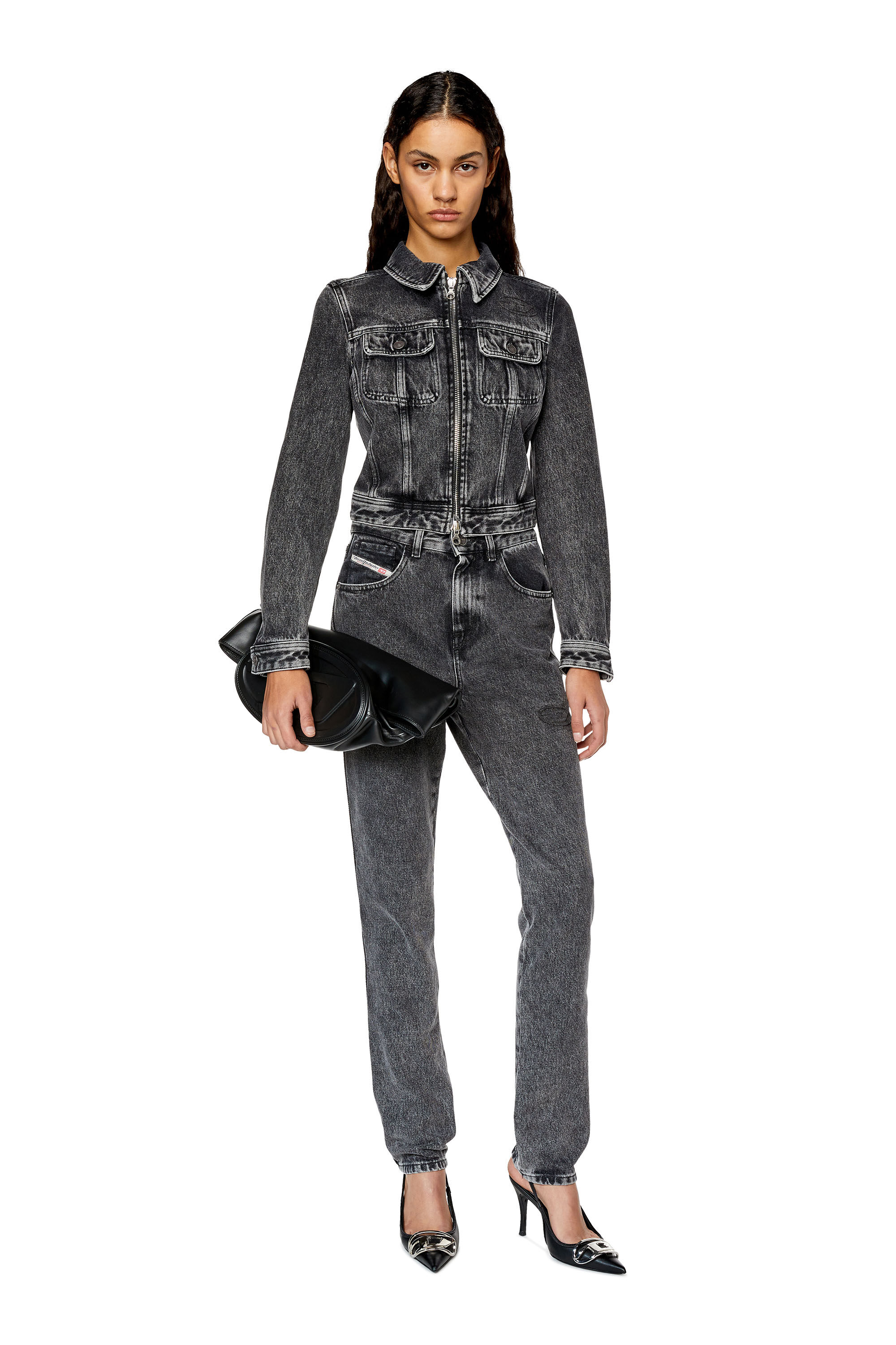 ジャケット・アウター diesel 00s archive short belt jacket y2k Women's Slim-fit logo-embossed trucker jacket | Black | Diesel