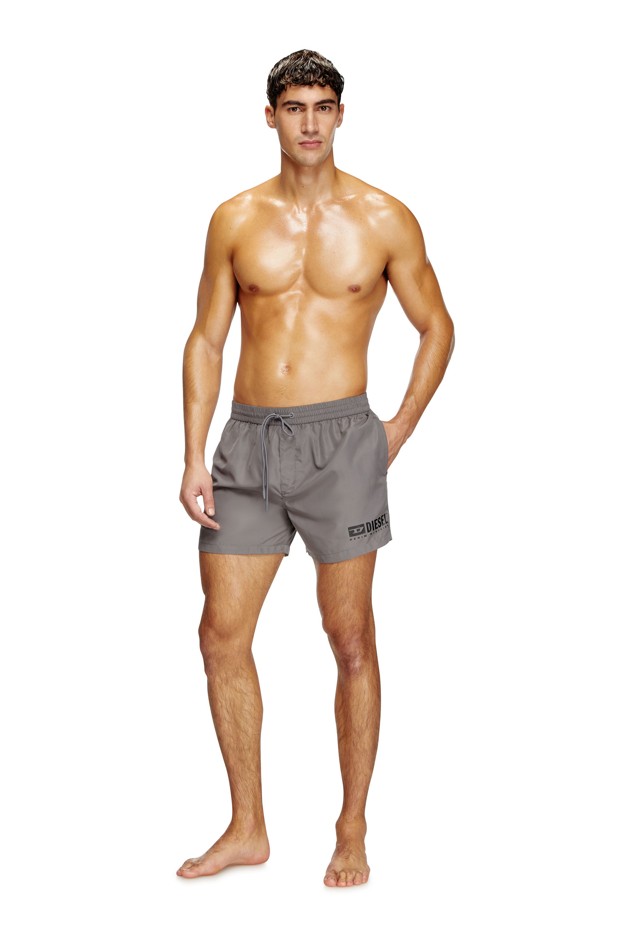 Men's Mid-length swim shorts with logo print | Grey | Diesel