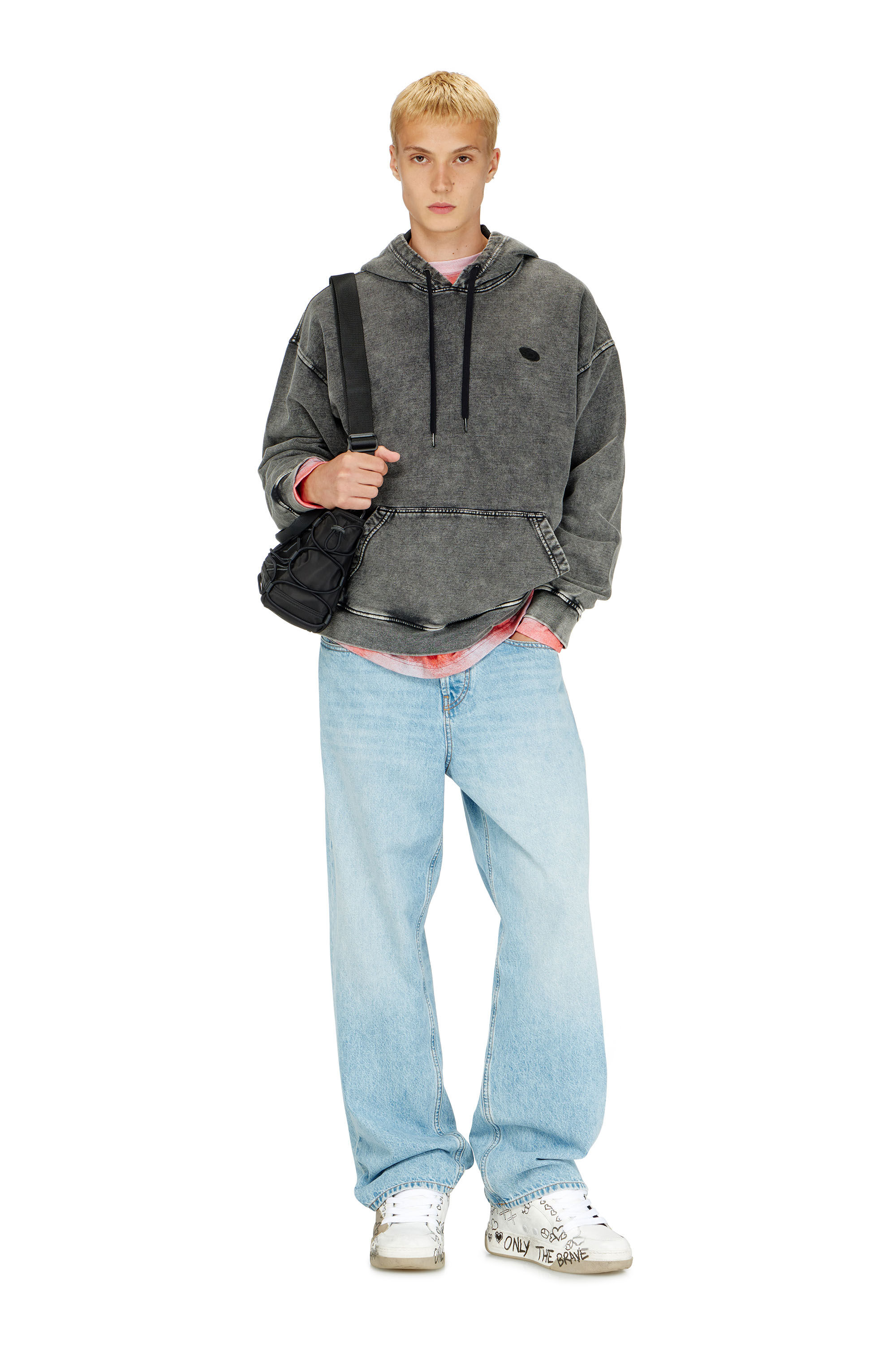 Men's Hoodie with raw-cut back patch | Grey | Diesel US