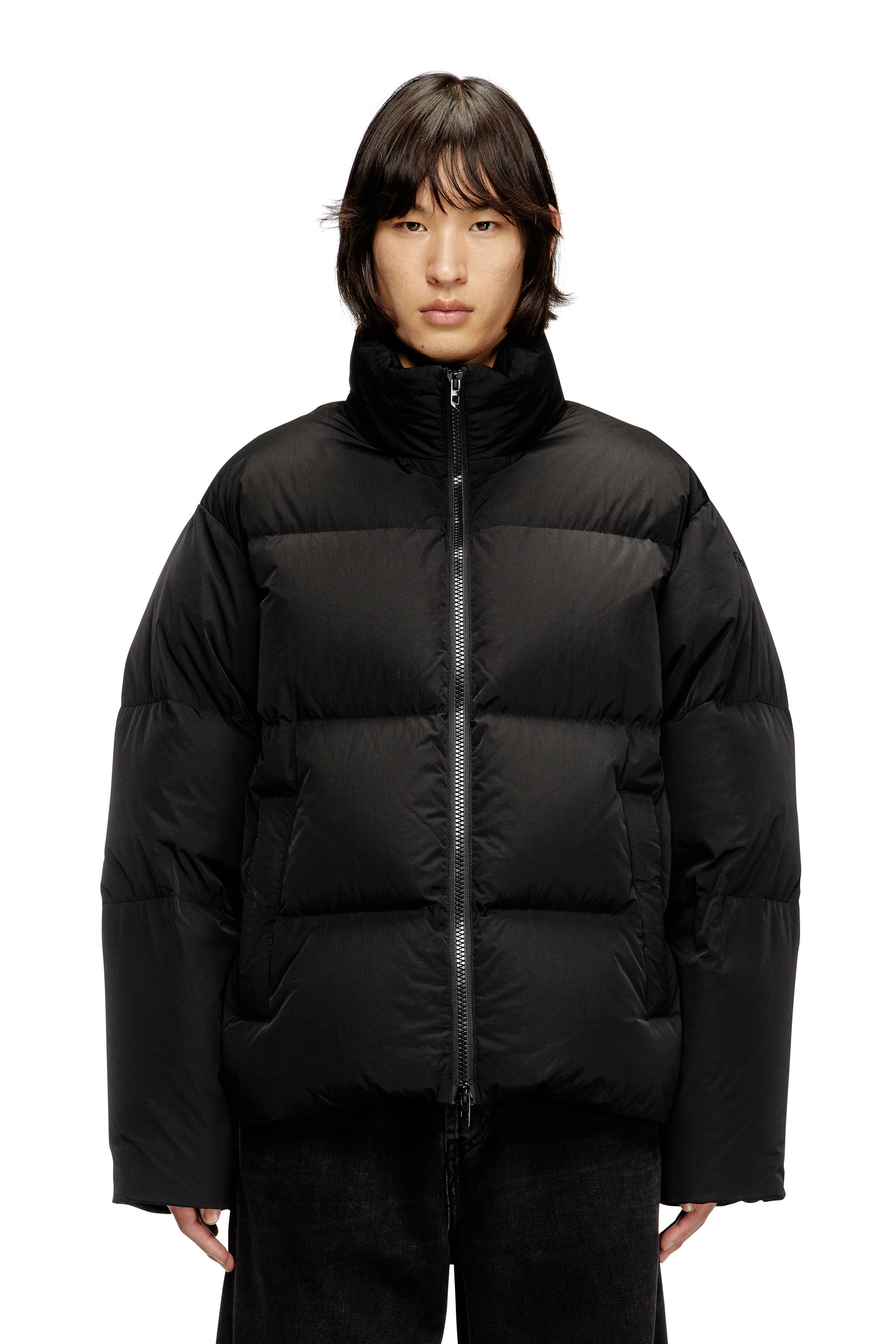 Diesel - W-RAVEEL, Veste doudoune à capuche en nylon froissé Homme in Noir - 3