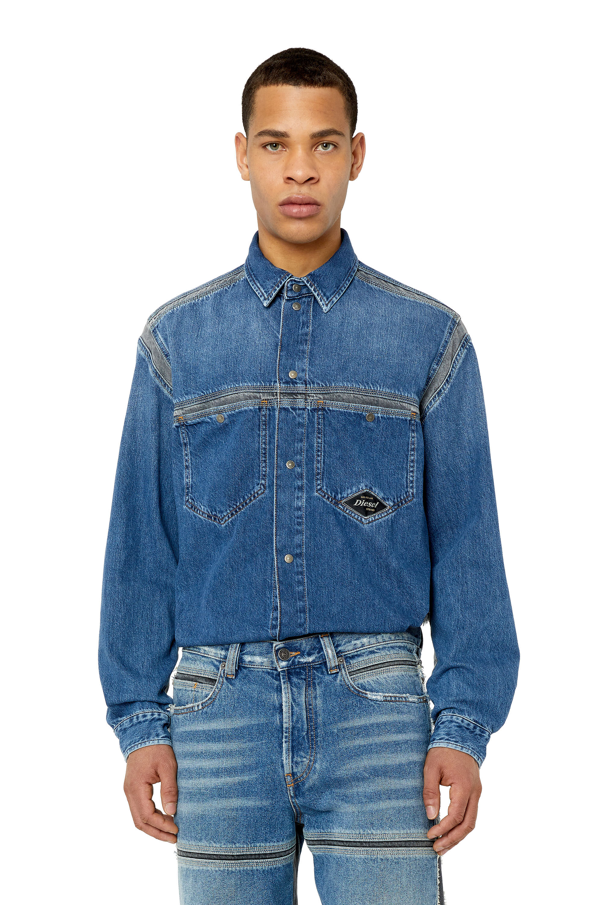 Men's Denim shirt with contrasting inserts | Blue | Diesel