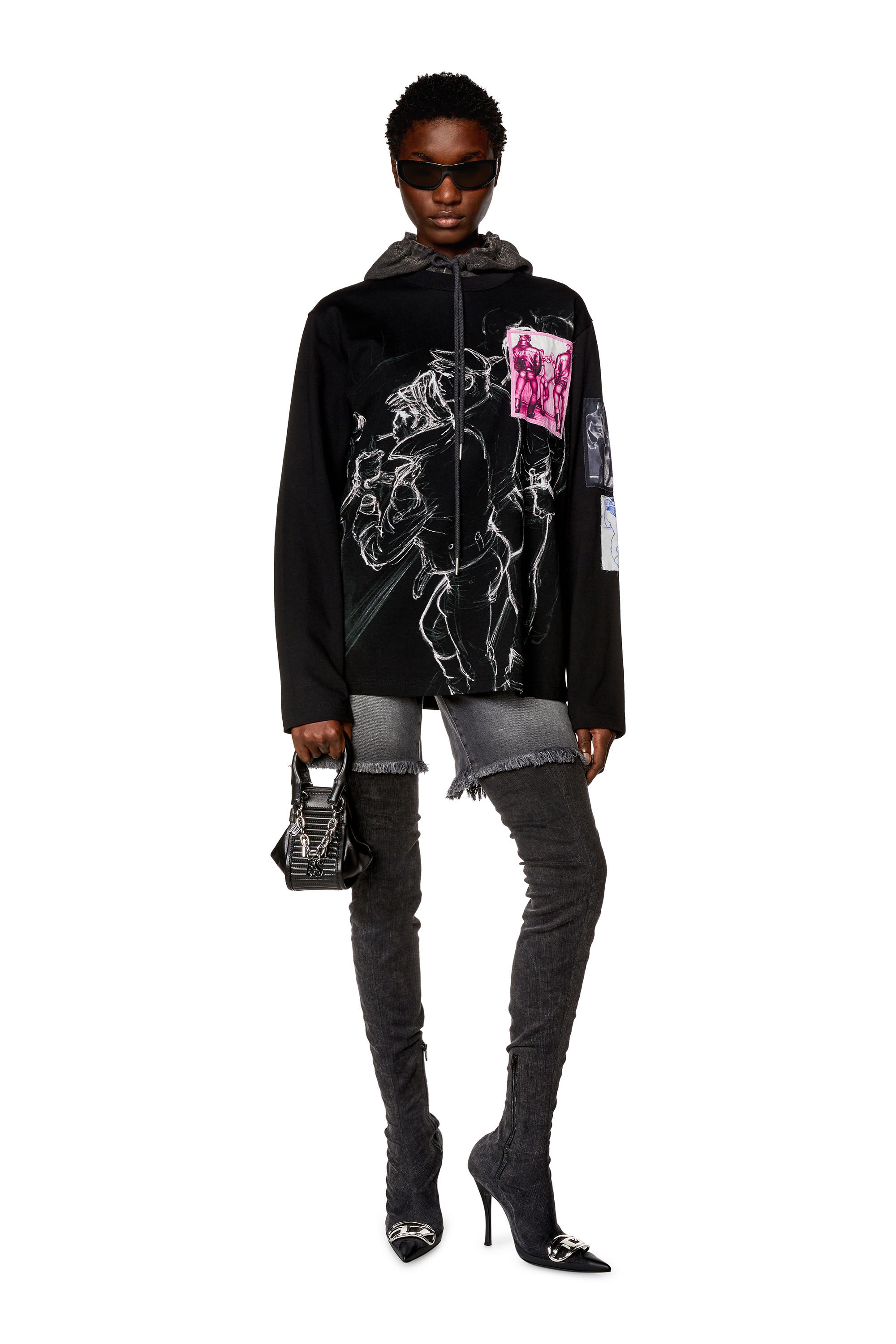 Diesel - PR-T-CRANE-LS, Unisex's Long-sleeve T-shirt with prints and patches in Black - 6