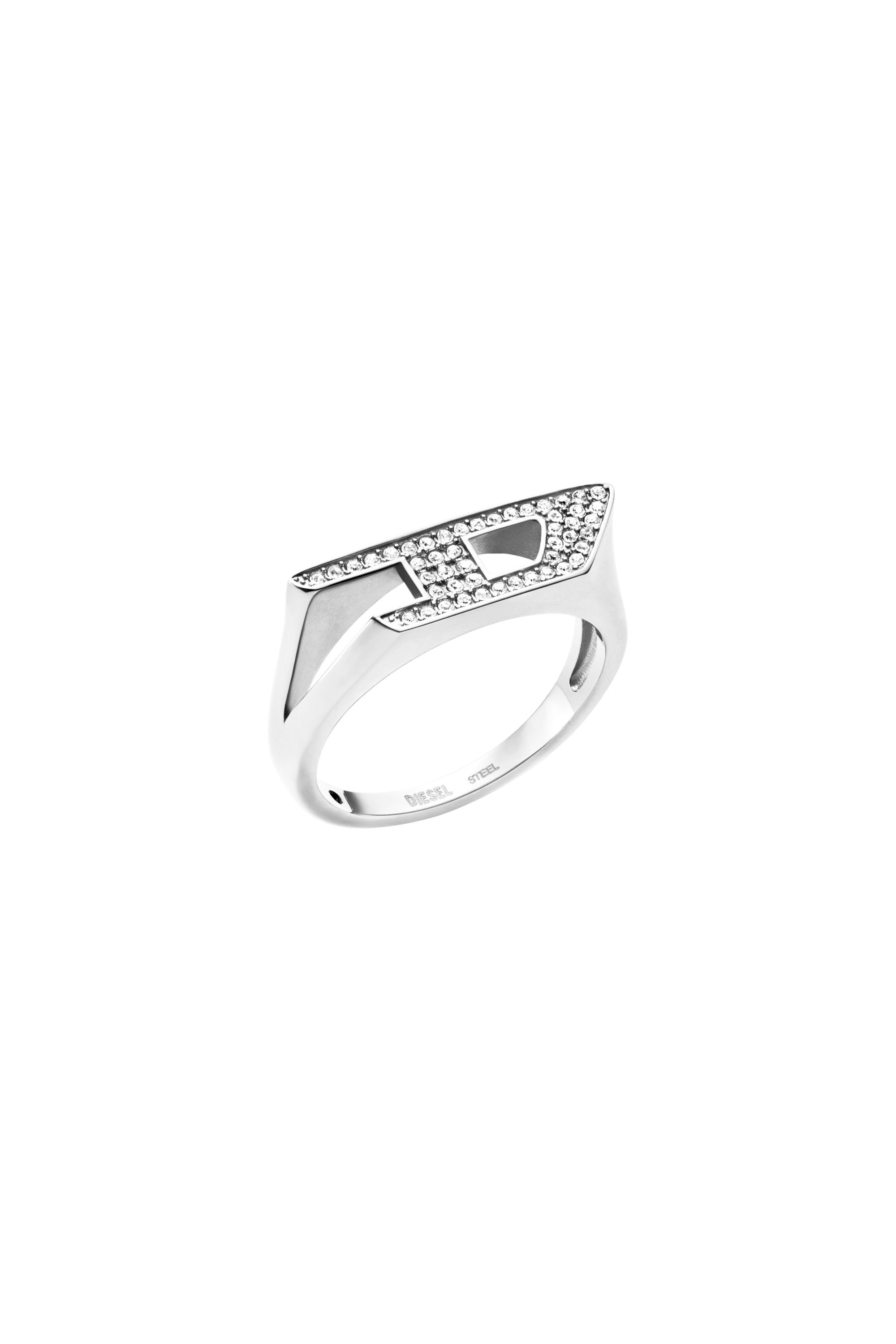 Diesel - DX1629040 JEWELLERY, Bague chevalière scintillante en acier inoxydable Mixte in Gris argenté - 1