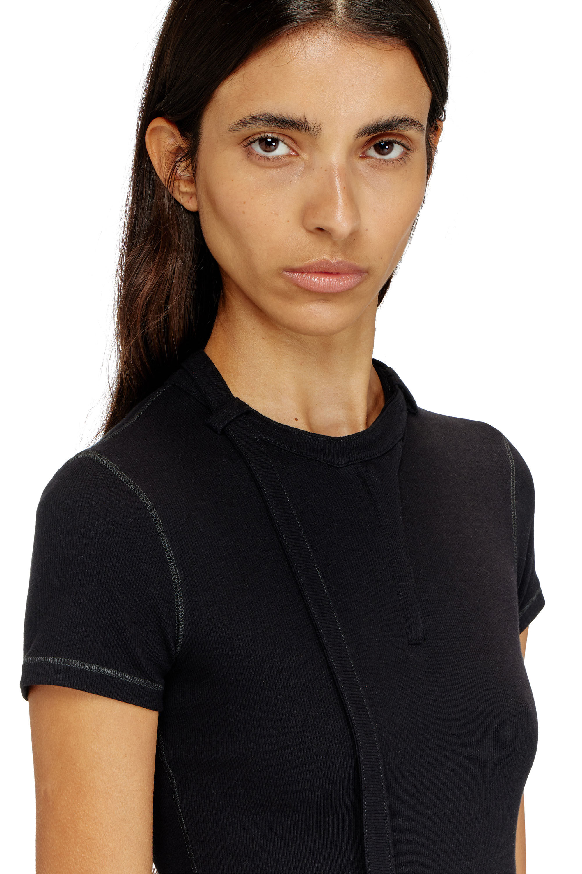 Diesel - T-IARAS, Woman's Rib-jersey top with biker neck strap in Black - 4