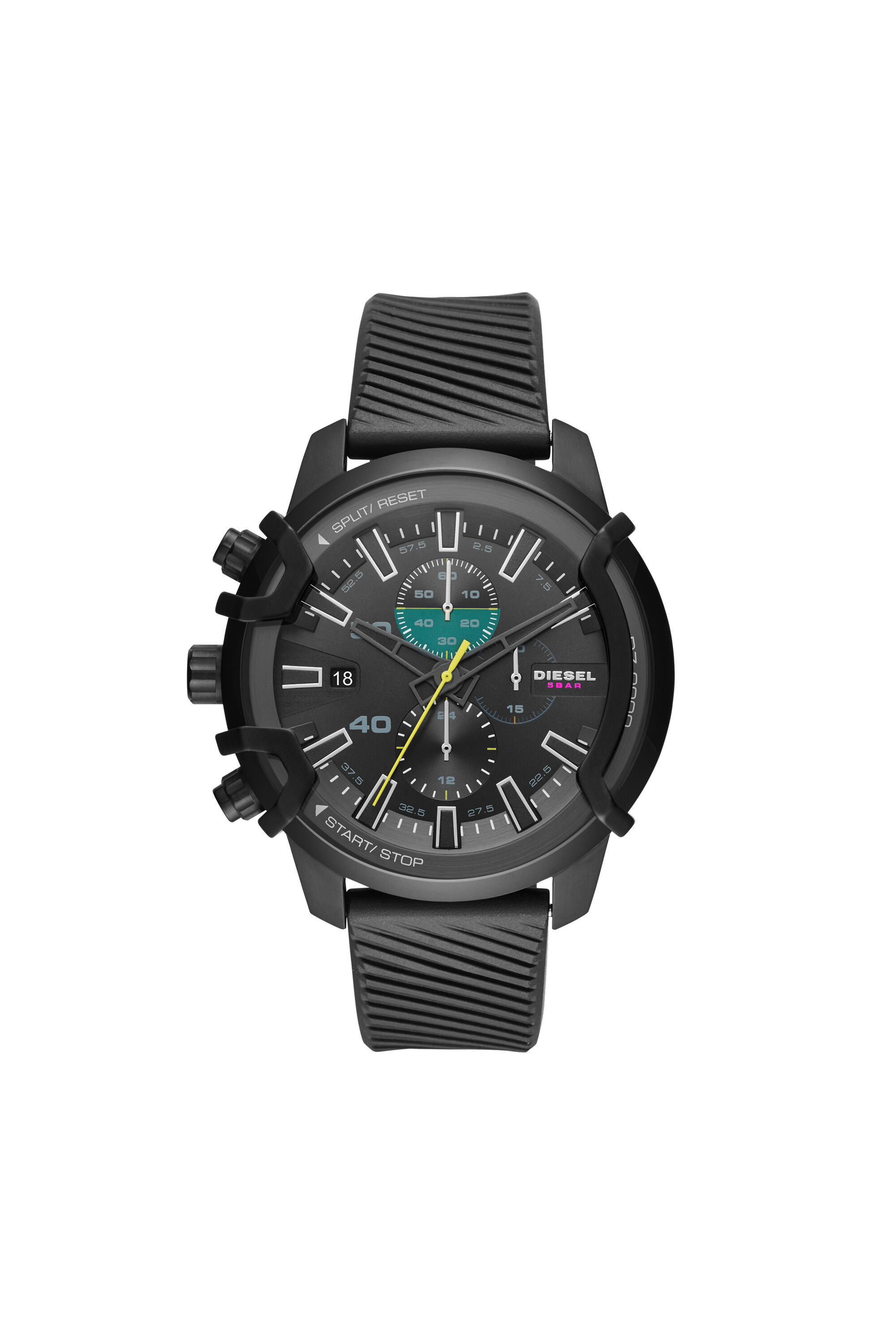 Diesel - DZ4520, Male's Griffed chronograph black silicone watch in Black - 1