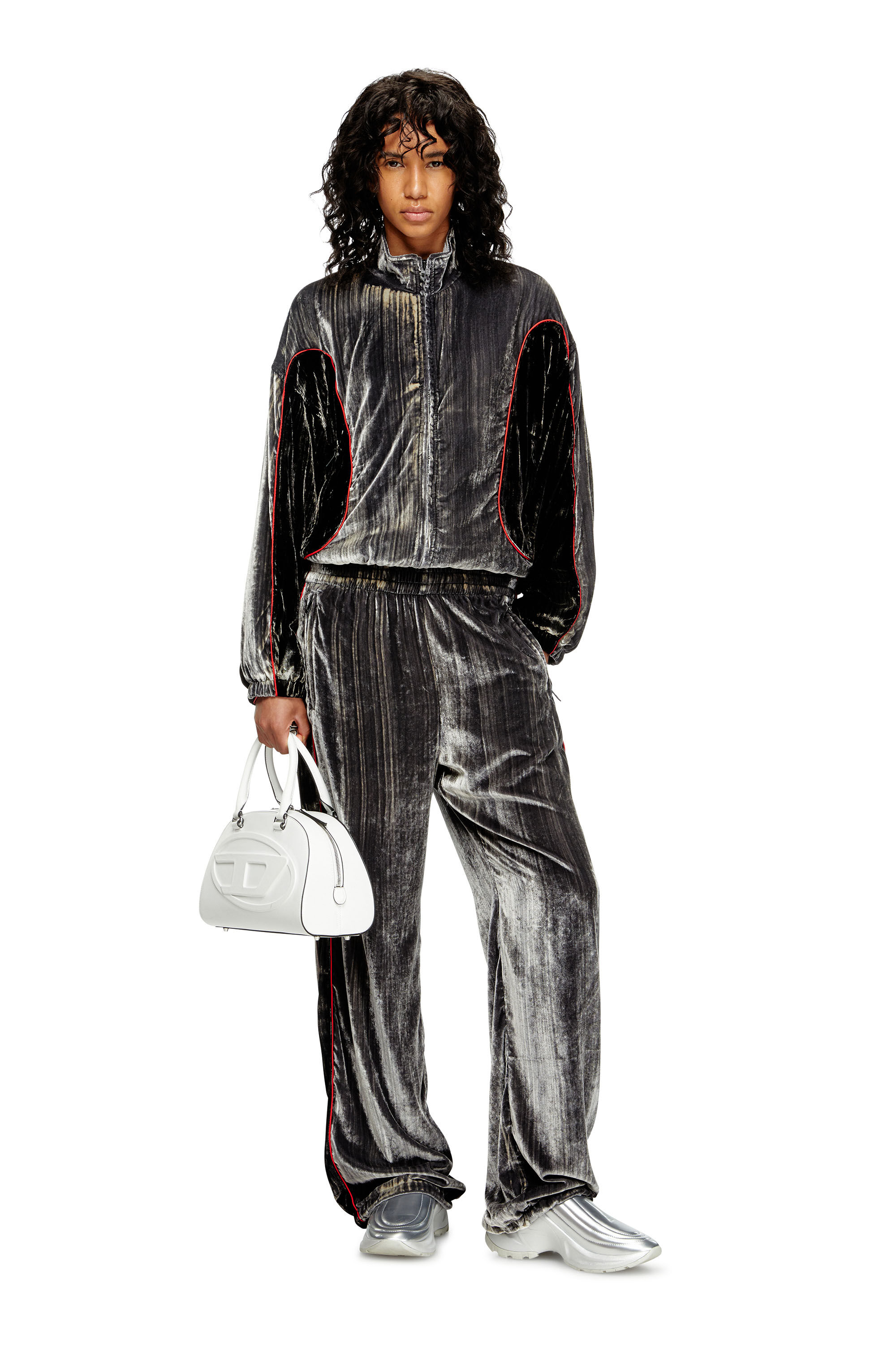 Diesel - P-HAY-FEM, Woman's Track pants in treated velvet in Dark grey - 1