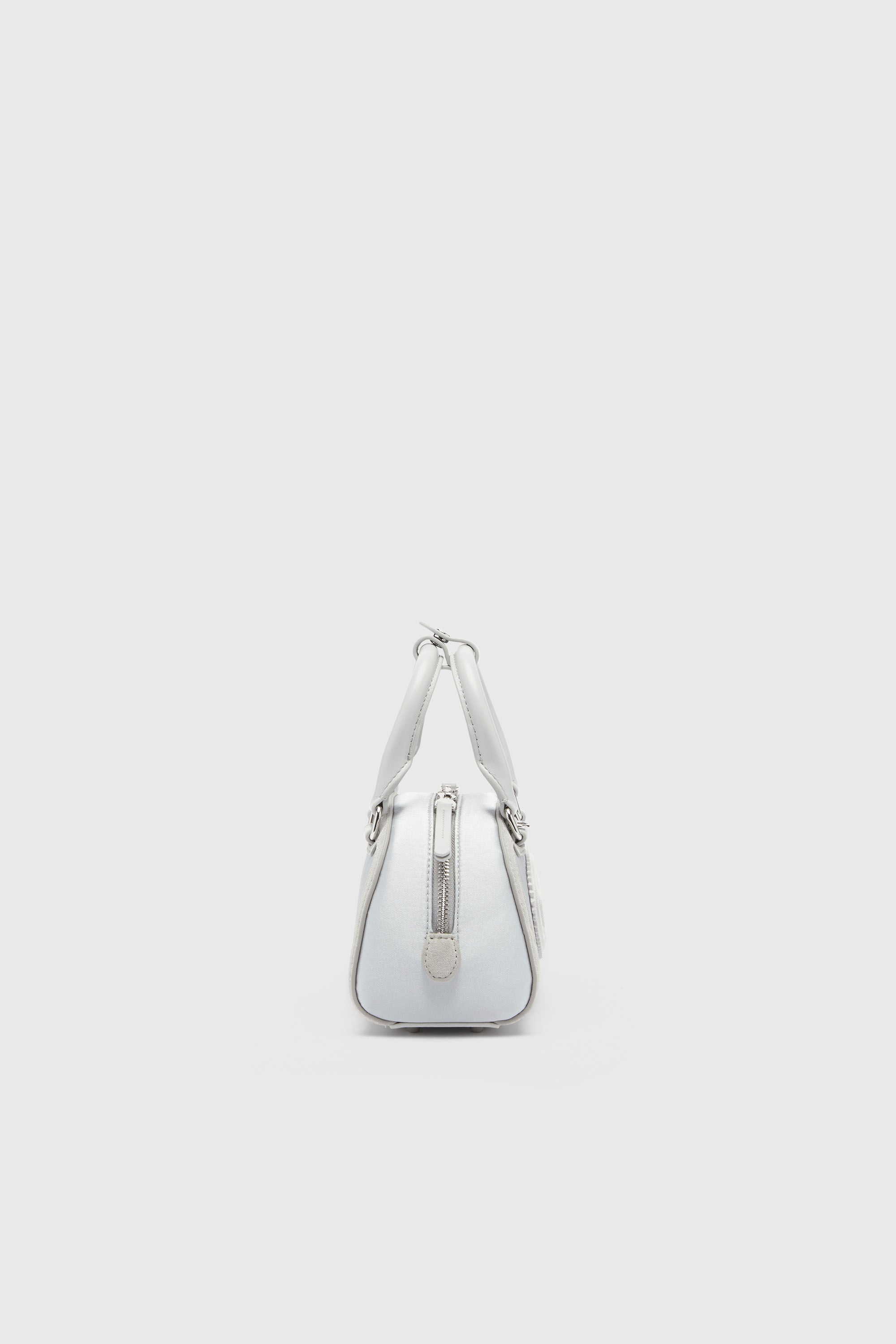 Diesel - 1DR DOME CROSSBODY, 1DR Dome - Peque&ntilde;o bolso bandolera de sat&eacute;n y ante Mujer in Plateado - 5
