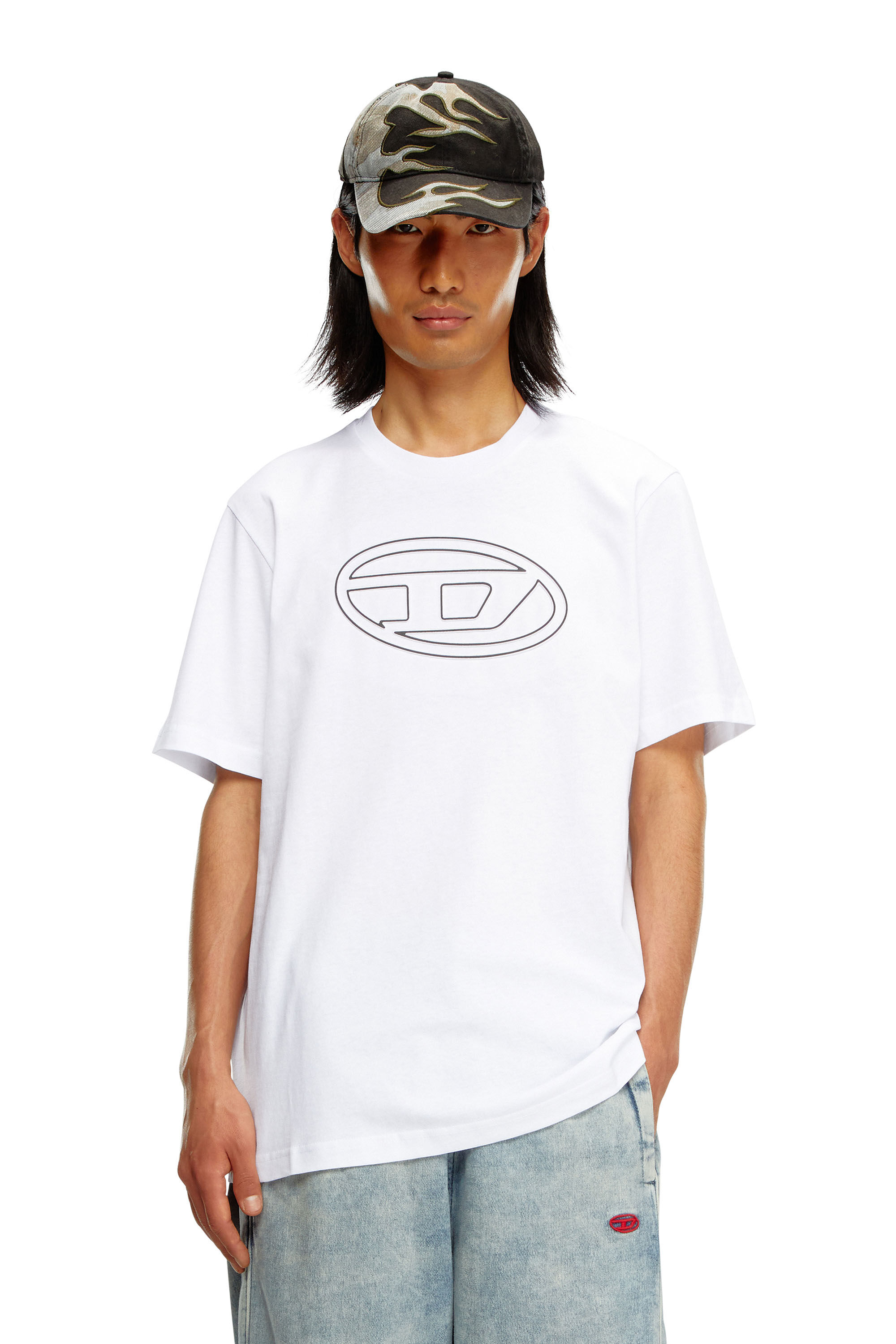 Diesel - T-JUST-BIGOVAL, Man's T-shirt in vintage cotton jersey in White - 3