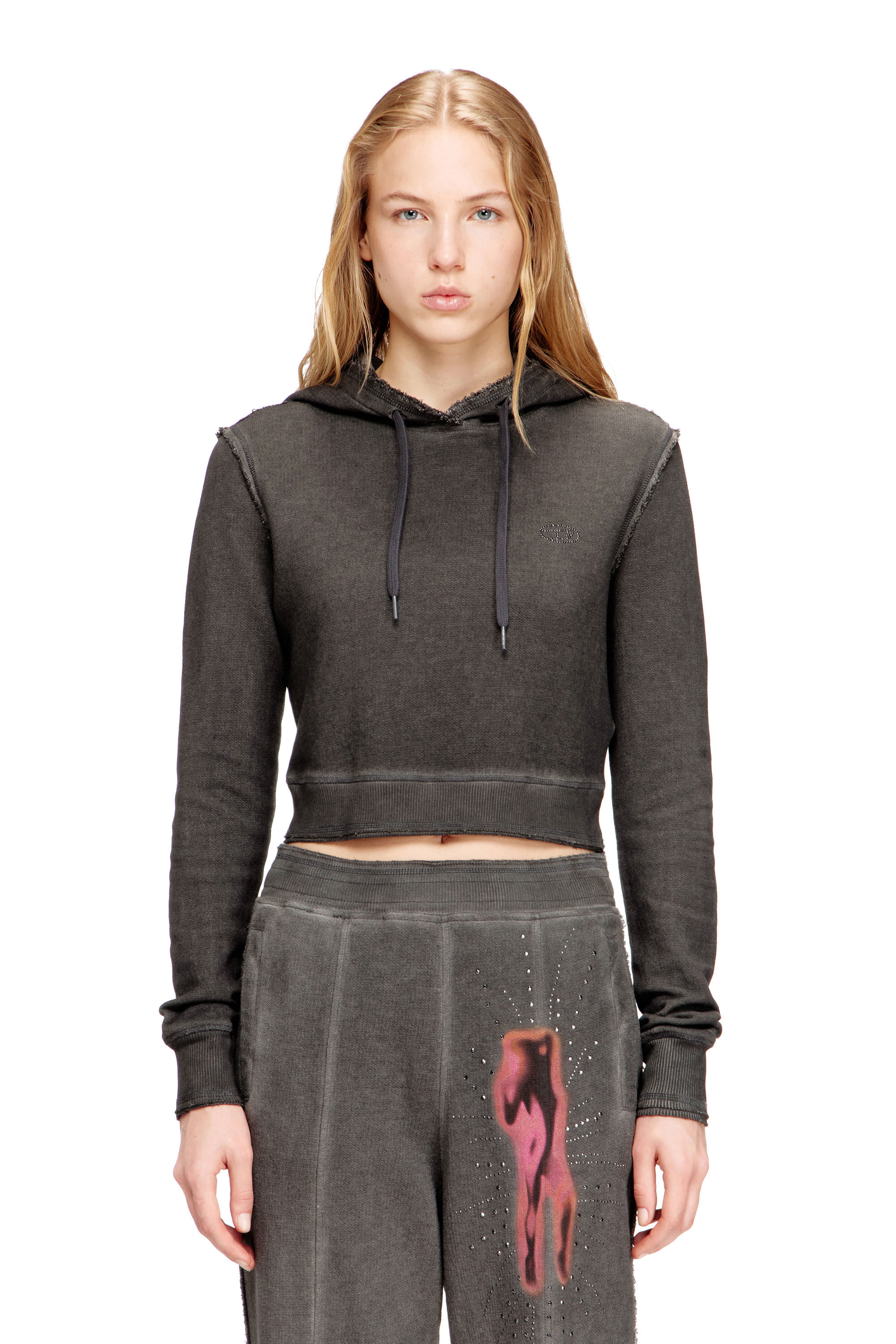 Women's Hoodie with rhinestone detailing on the back | Grey | Diesel