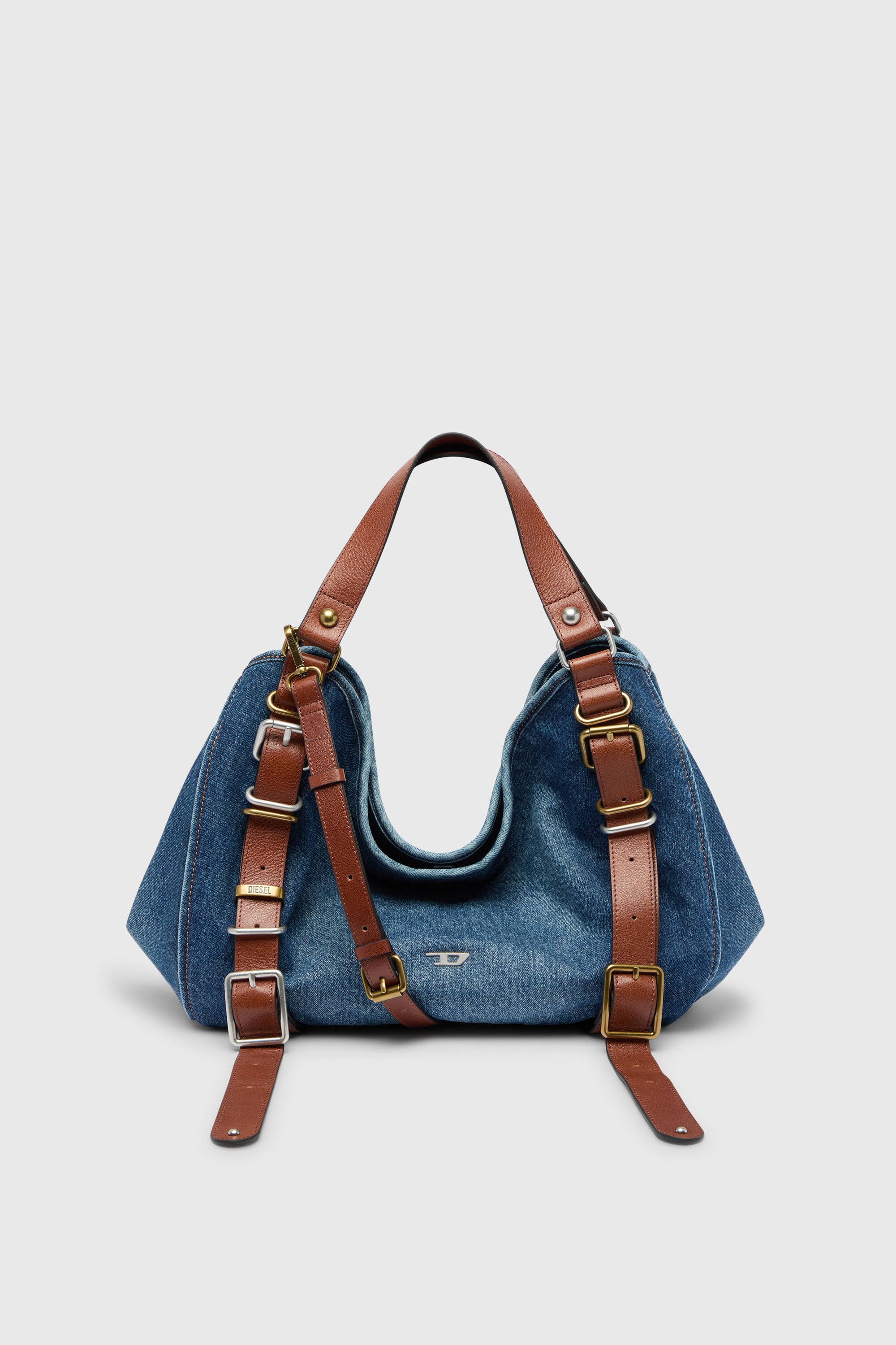 Diesel - D-ONE TOPHANDLE M, Female's D-One-Medium top-handle bag in denim and leather in Blue - 1