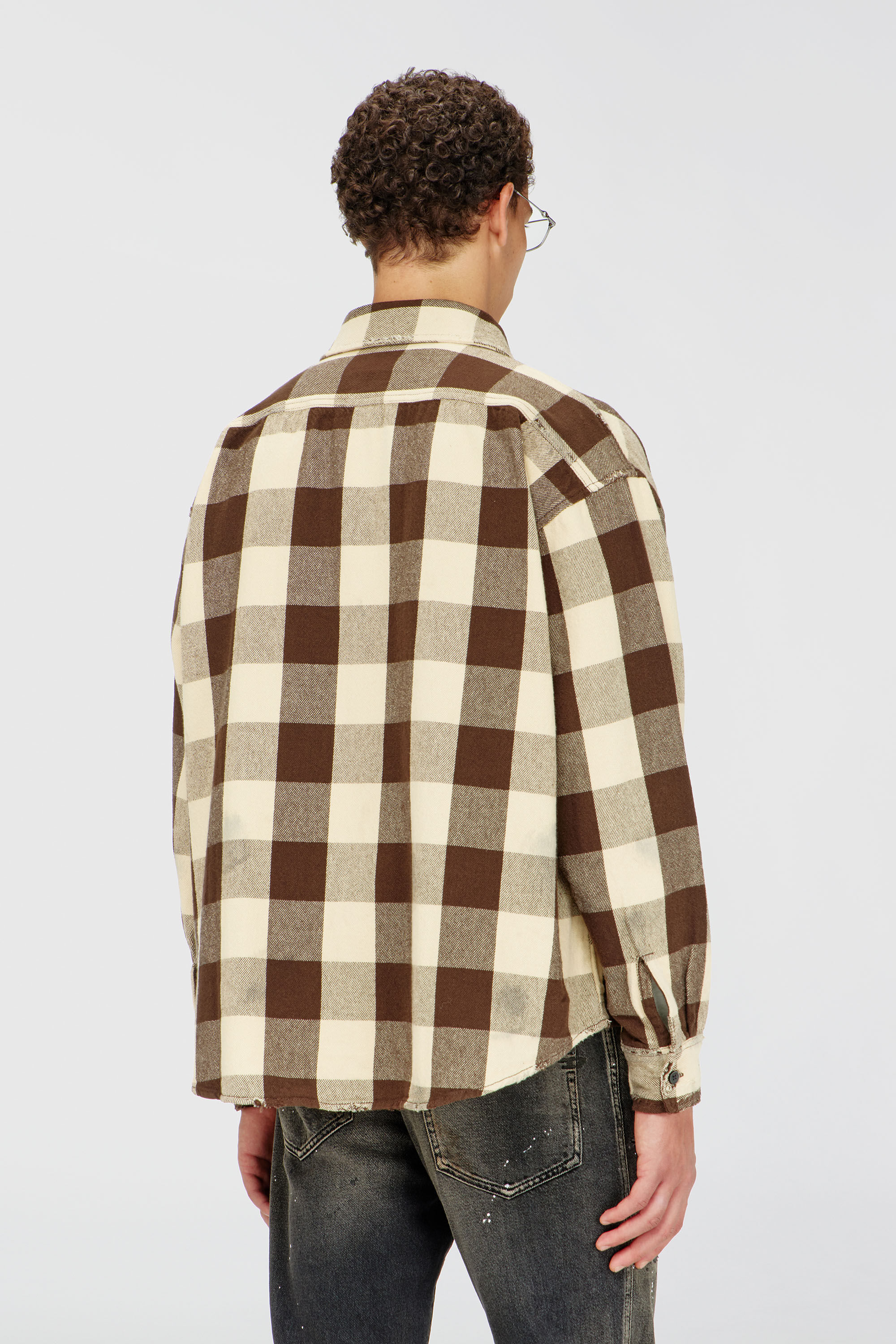 Diesel - S-DRUM, Male's Check flannel shirt with distressed effect in Beige/Brown - 4
