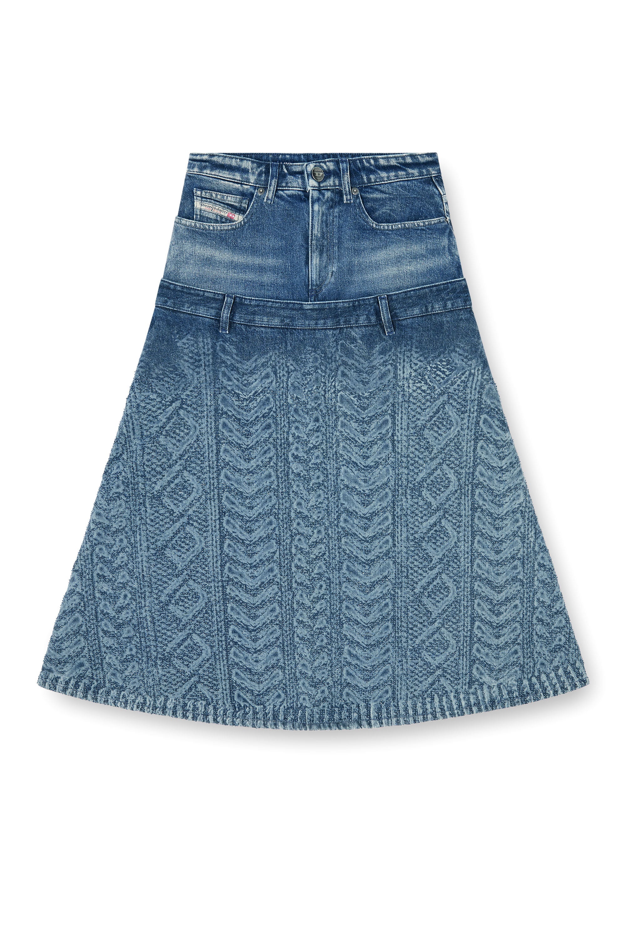 Diesel - DE-VORYA-S1, Female's Midi skirt in cable-knit-effect denim in Dark Blue - 2