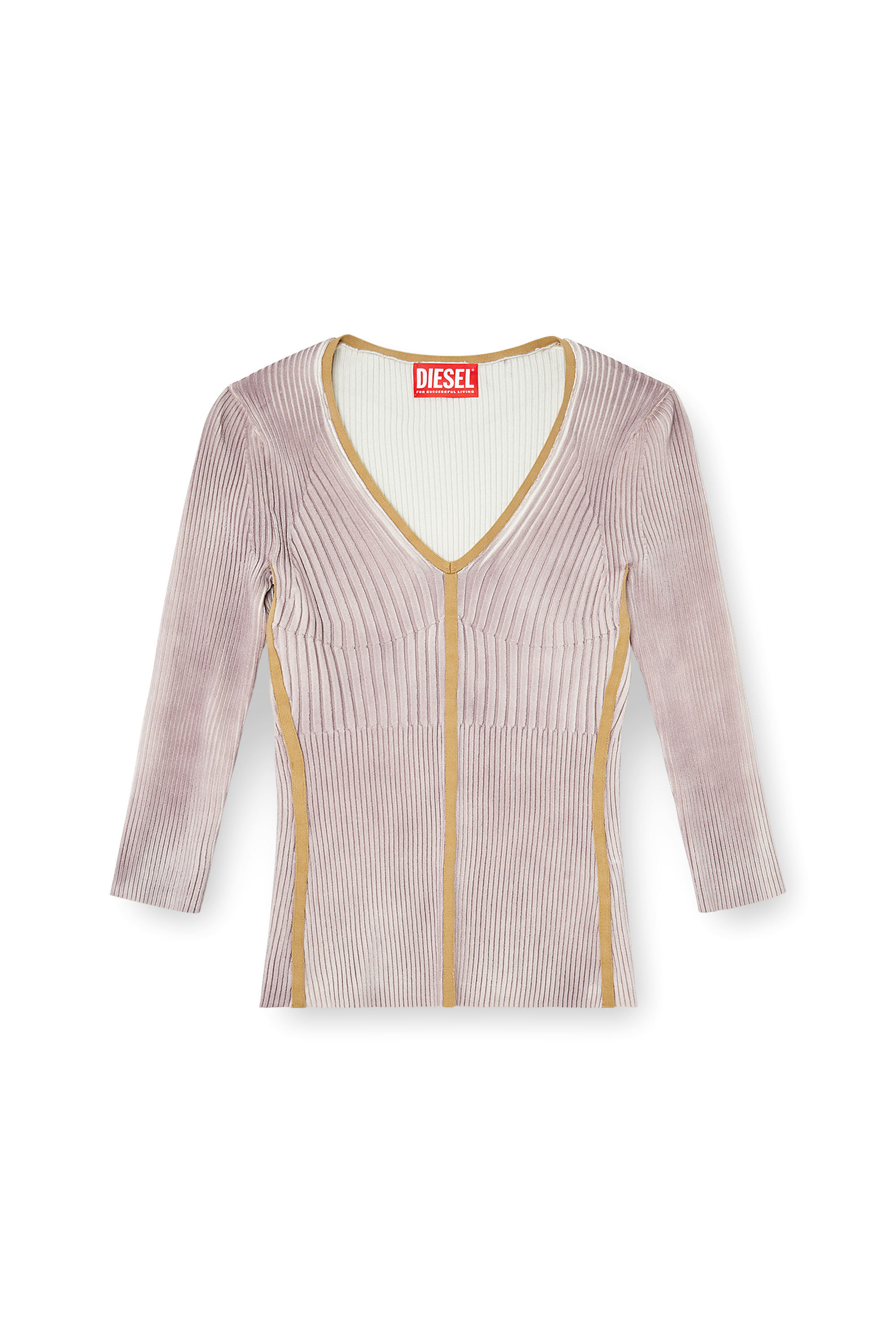 Diesel - M-SARMANI, Pull en maille &agrave; col V c&ocirc;tel&eacute; avec bandes contrastantes Femme in ToBeDefined - 2