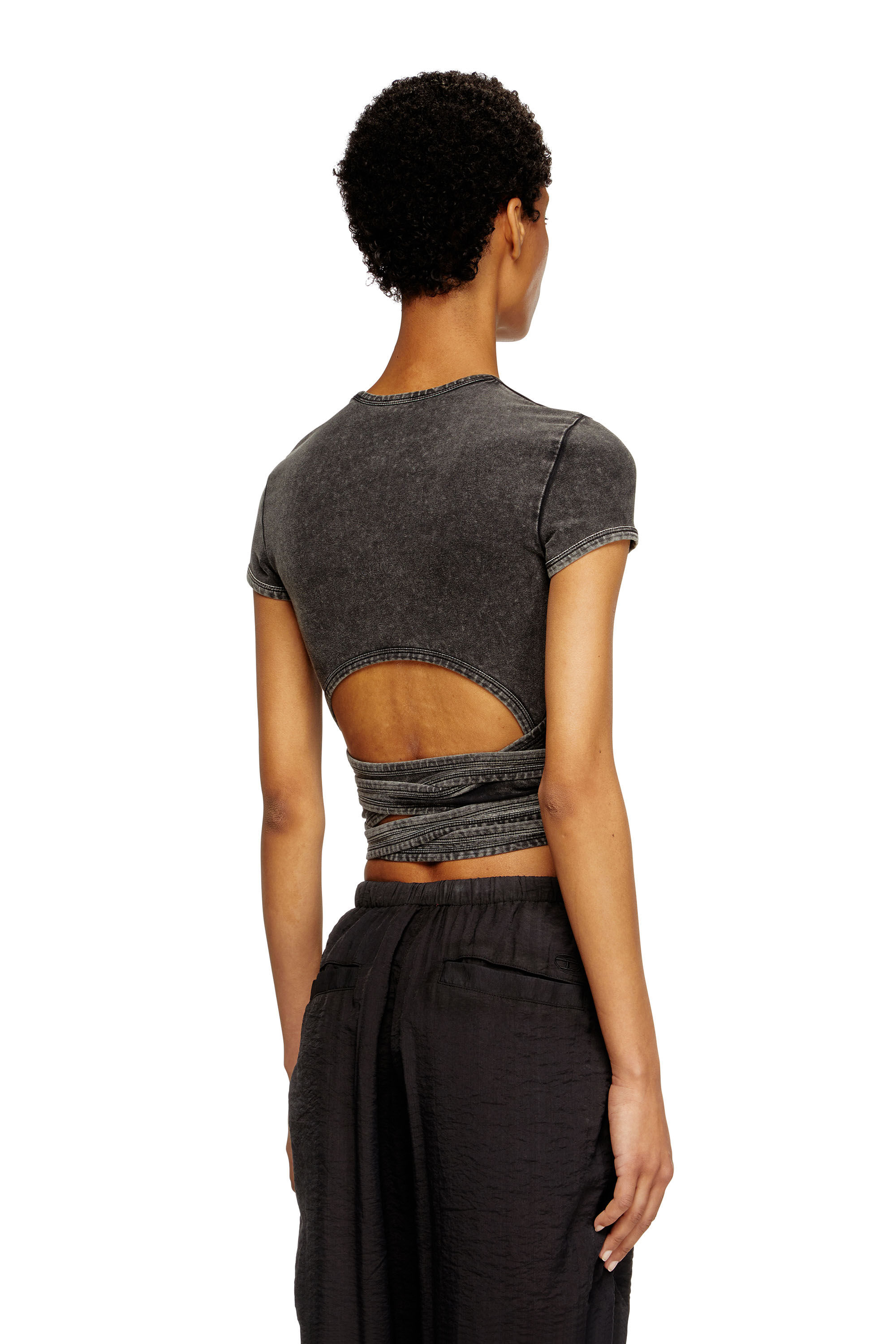 Women's Denim-look T-shirt with wrap ties | Black | Diesel
