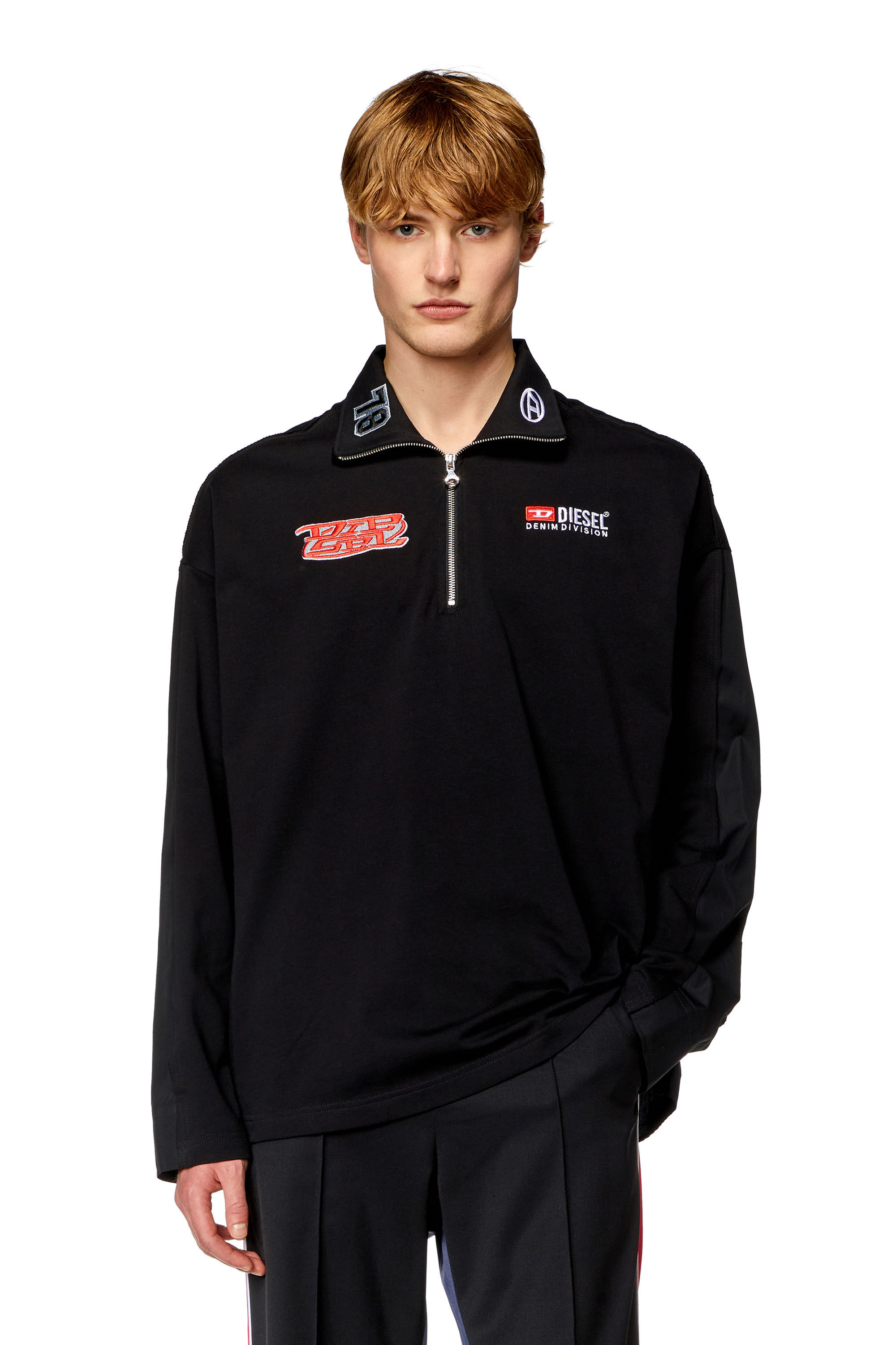 Diesel - S-GANDER-R, Man's Half-zip shirt in jersey and poplin in Black - 3