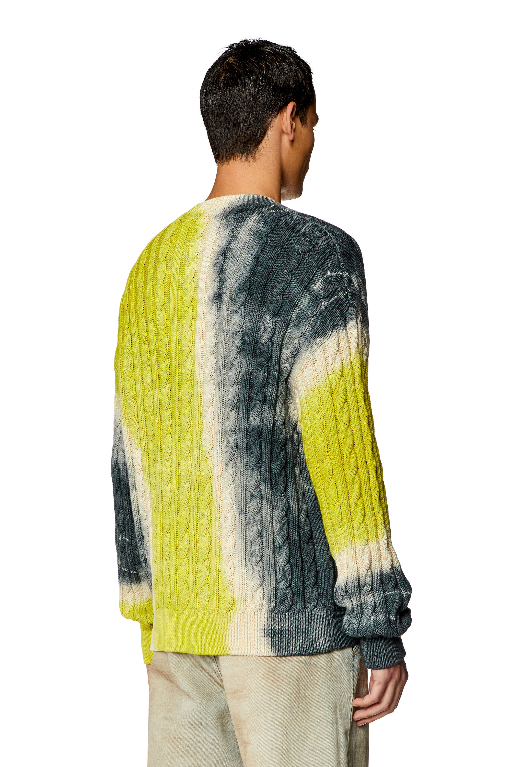 Diesel - K-JONNY, Man's Tie-dye cardigan in cable-knit cotton in Blue/Green - 4