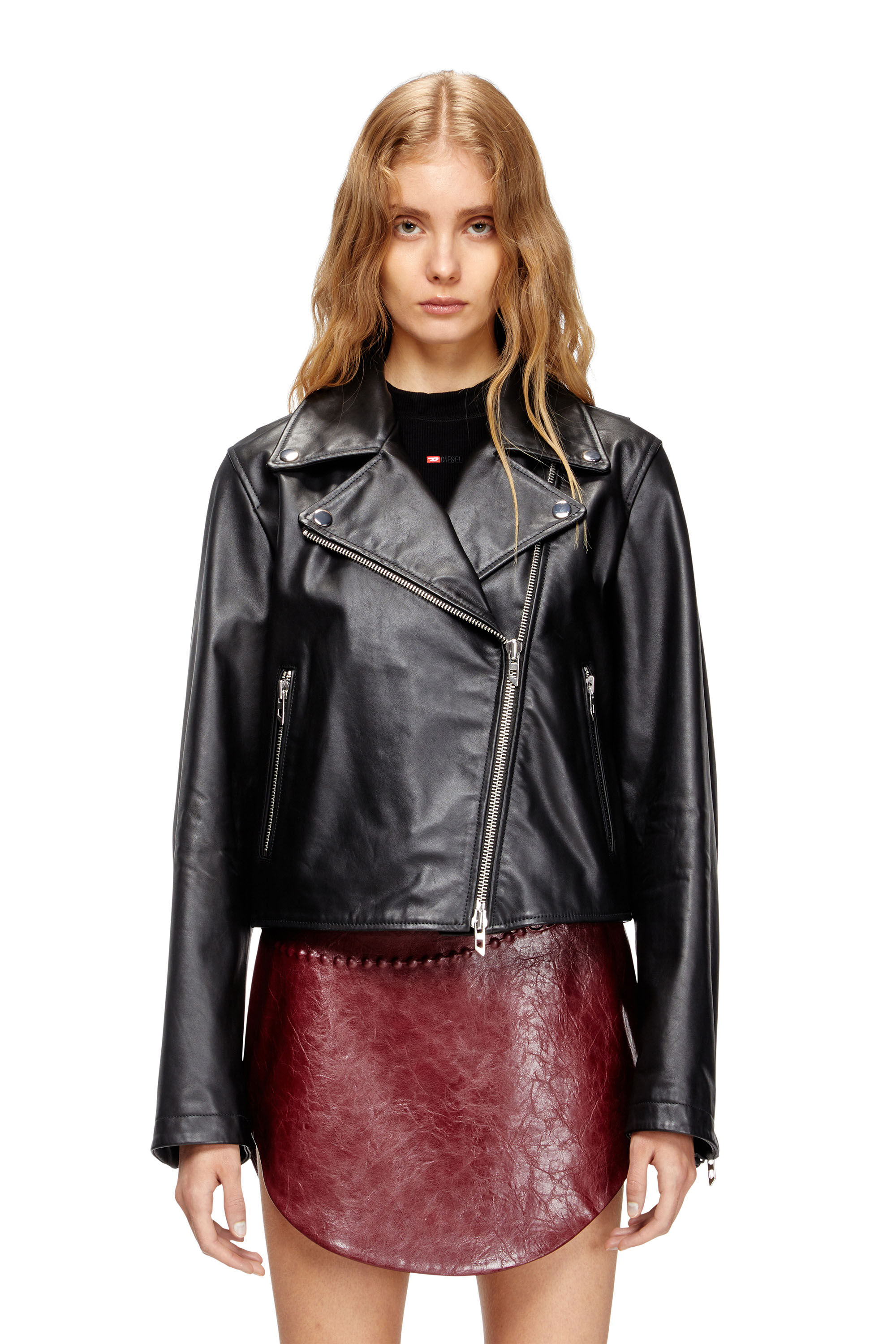 DIESEL ブラック ライダースジャケットM Women's Biker jacket in waxed leather | Black | Diesel {{Country}}