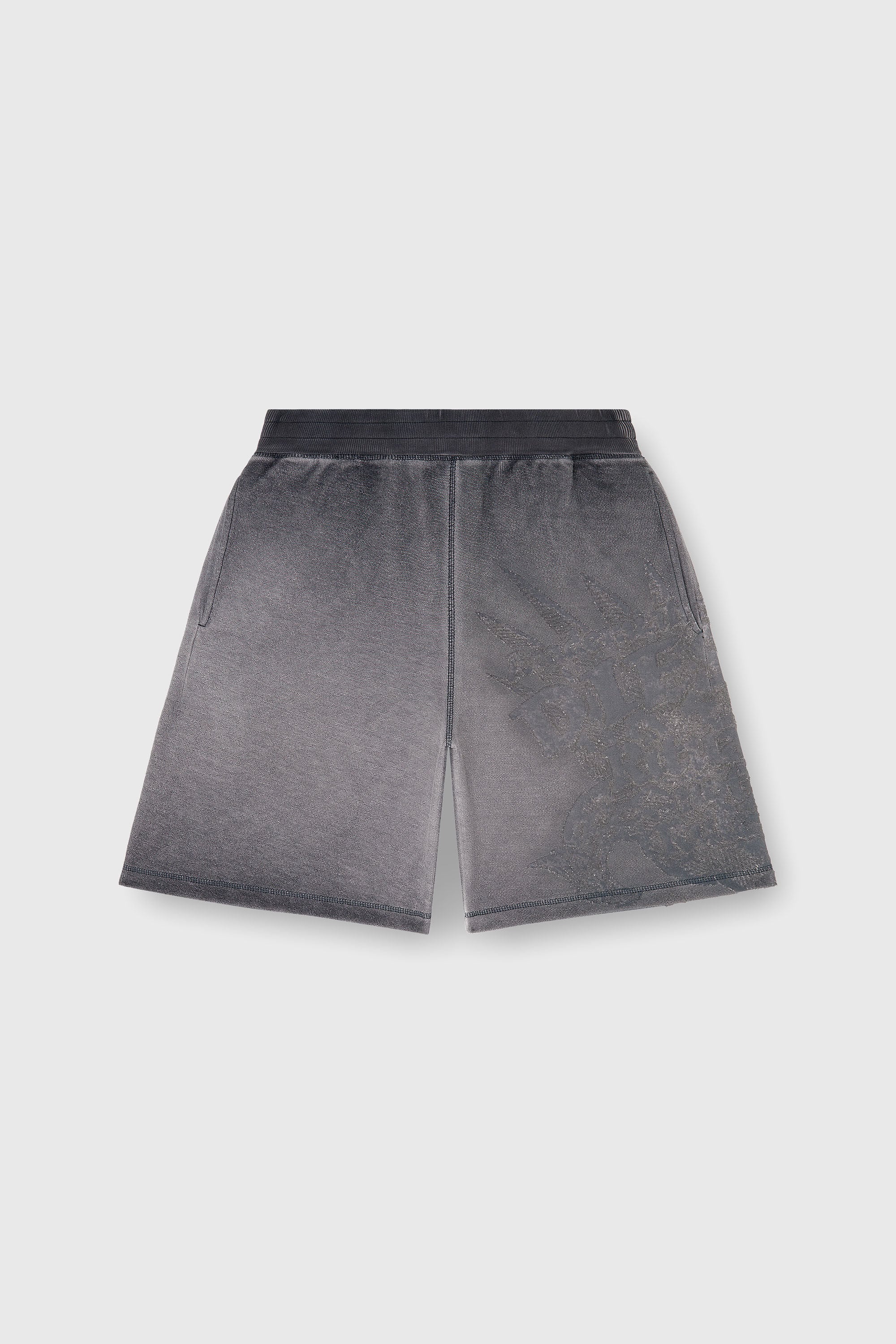 Diesel - P-RAWCROW, Male's Sweatshorts with d&eacute;vor&eacute; motifs in Dark Grey - 2