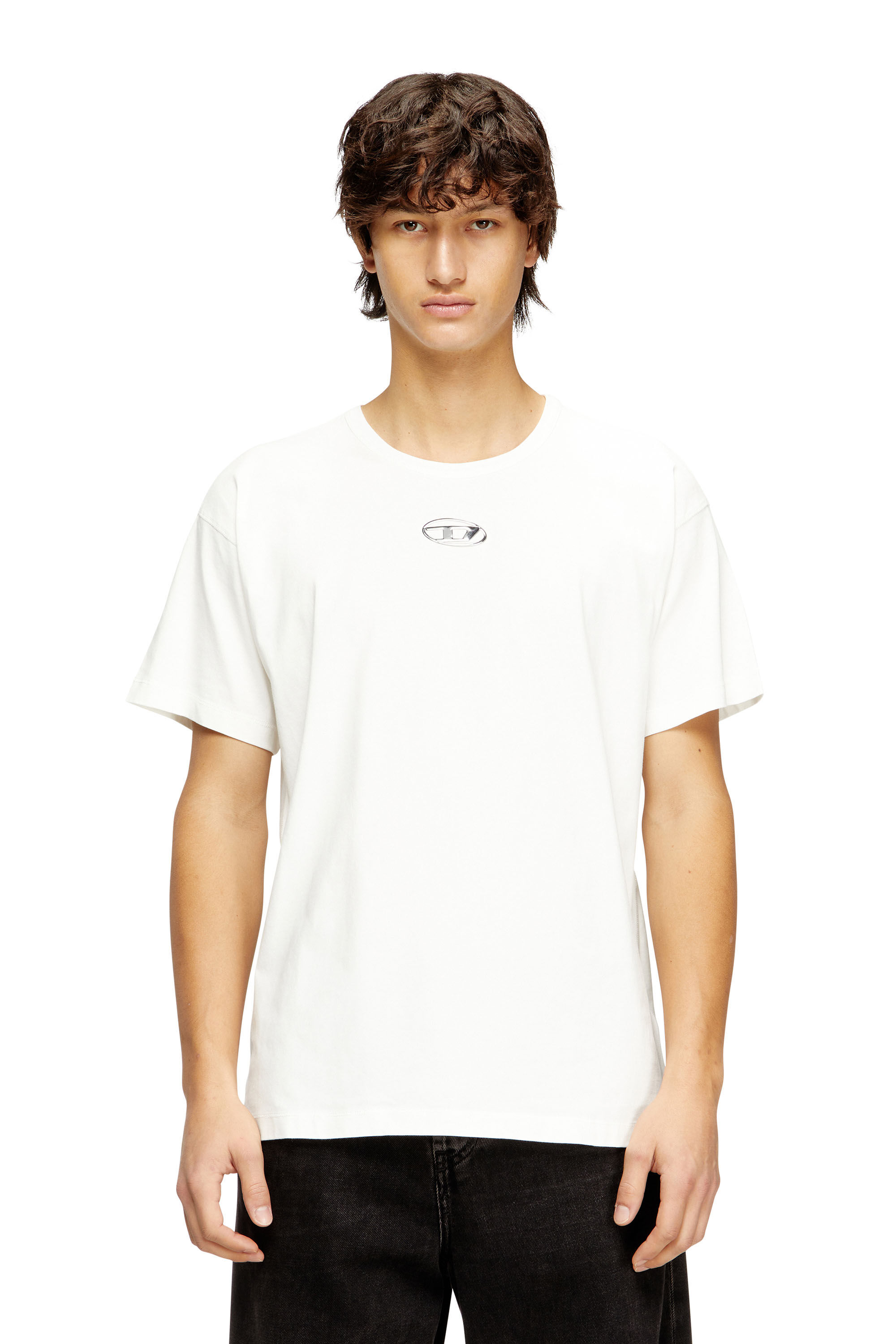 Men's Light cotton T-shirt with metallic Oval D logo | White
