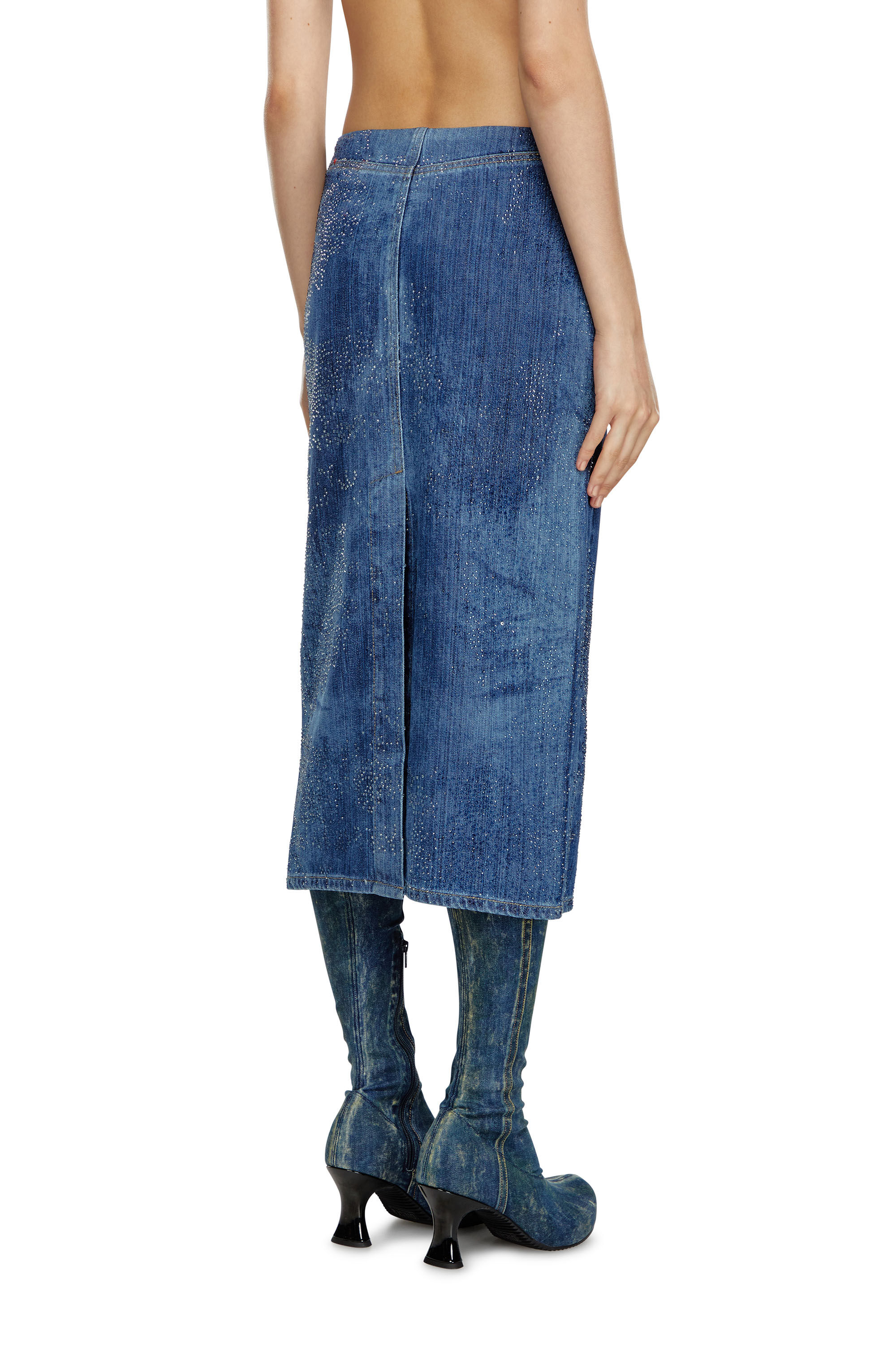 Diesel - DE-PRA-S3, Jupe crayon en denim strass Femme in Bleu - 4