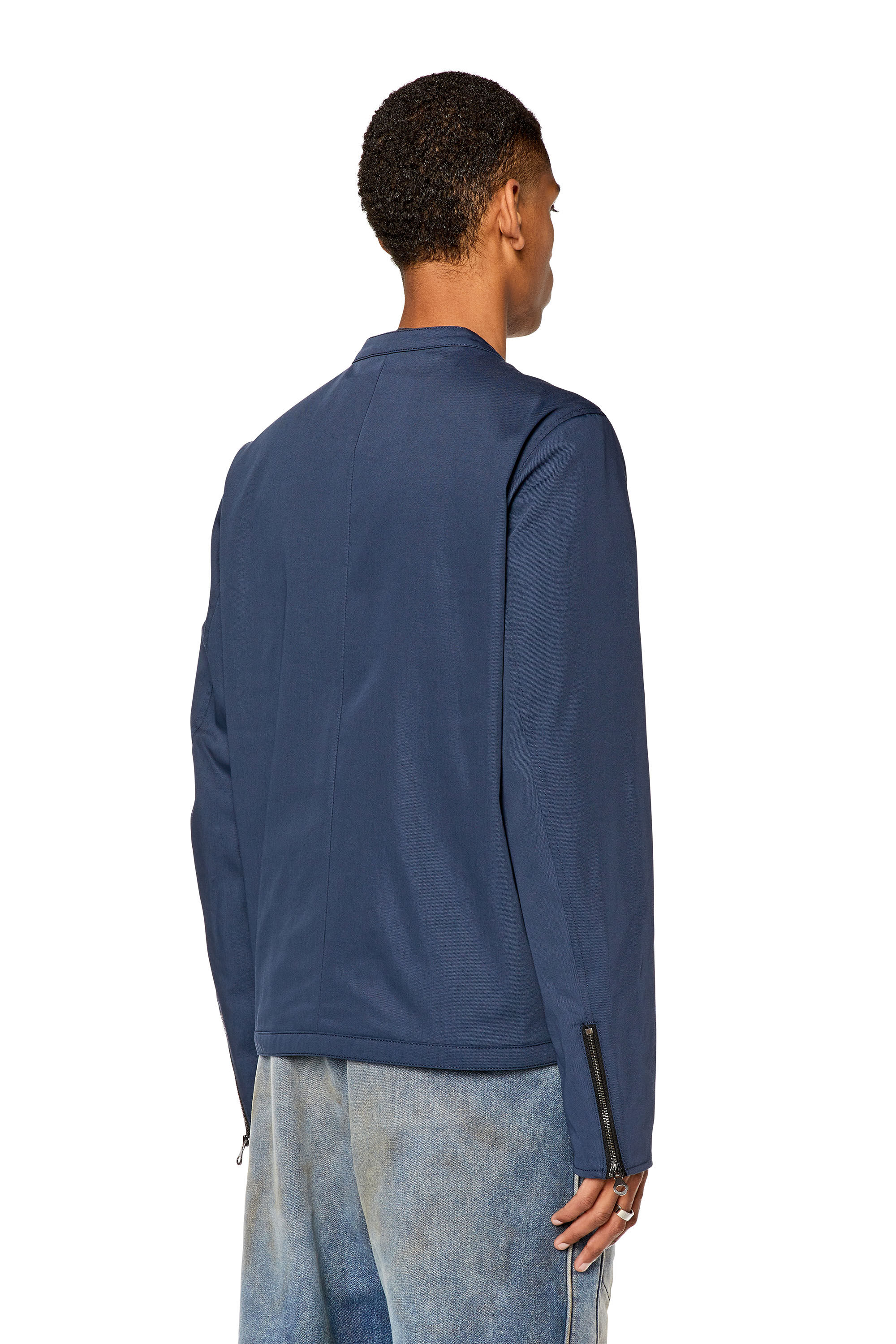 Diesel - J-GLORY-NW, Male's Biker jacket in cotton-touch nylon in Dark Blue - 5