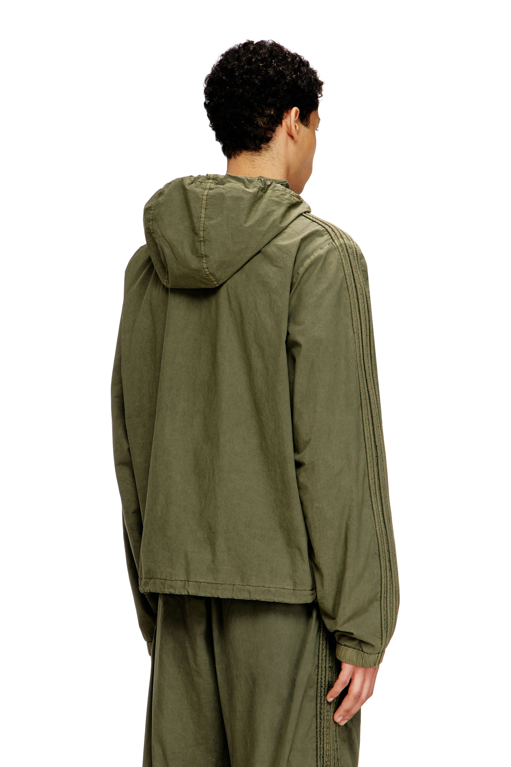 Diesel - J-STITCH, Man's Hooded zip-up jacket in cotton poplin in Military Green - 5