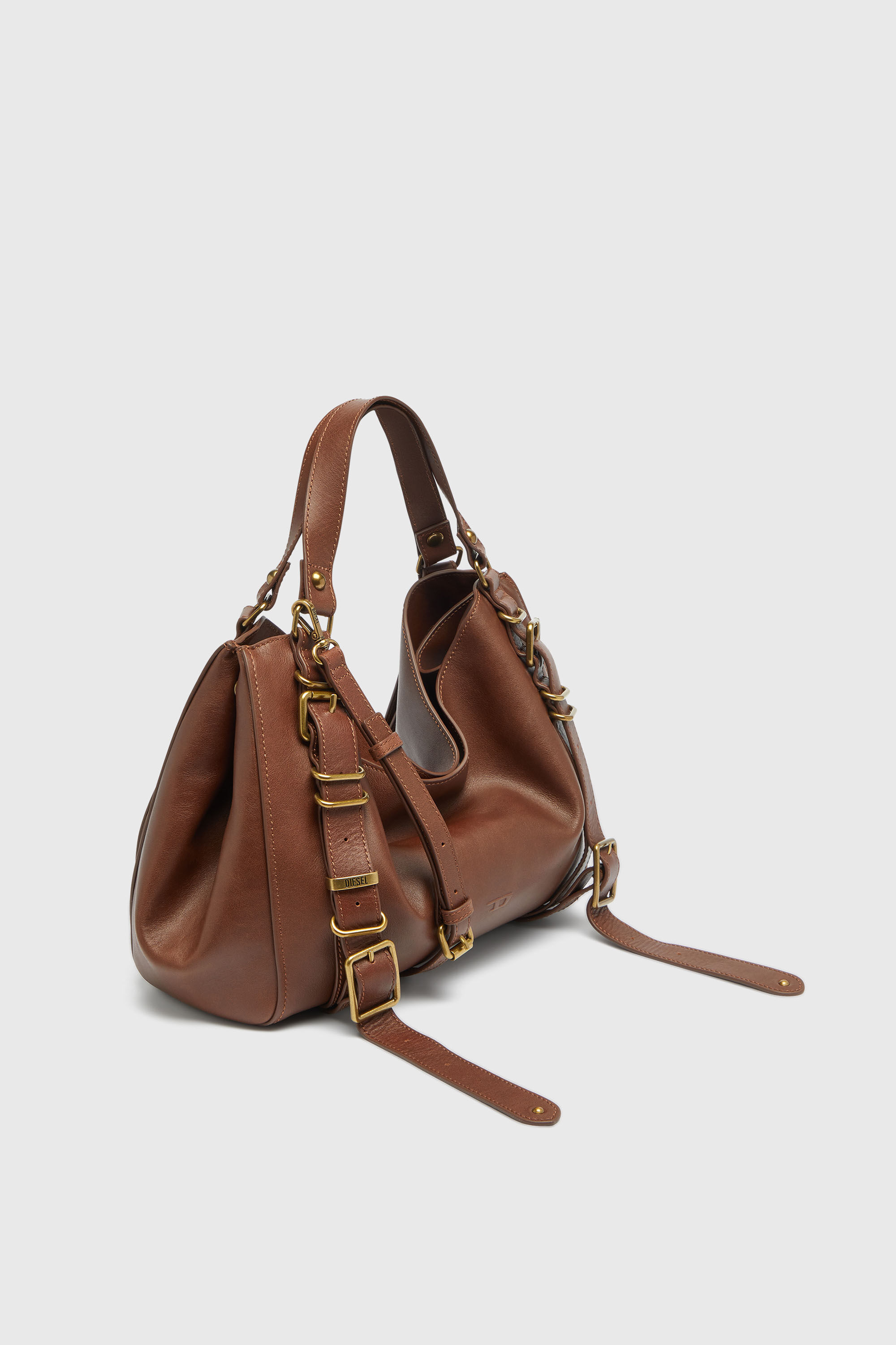 Women's D-One-Medium top-handle bag in treated leather | Brown