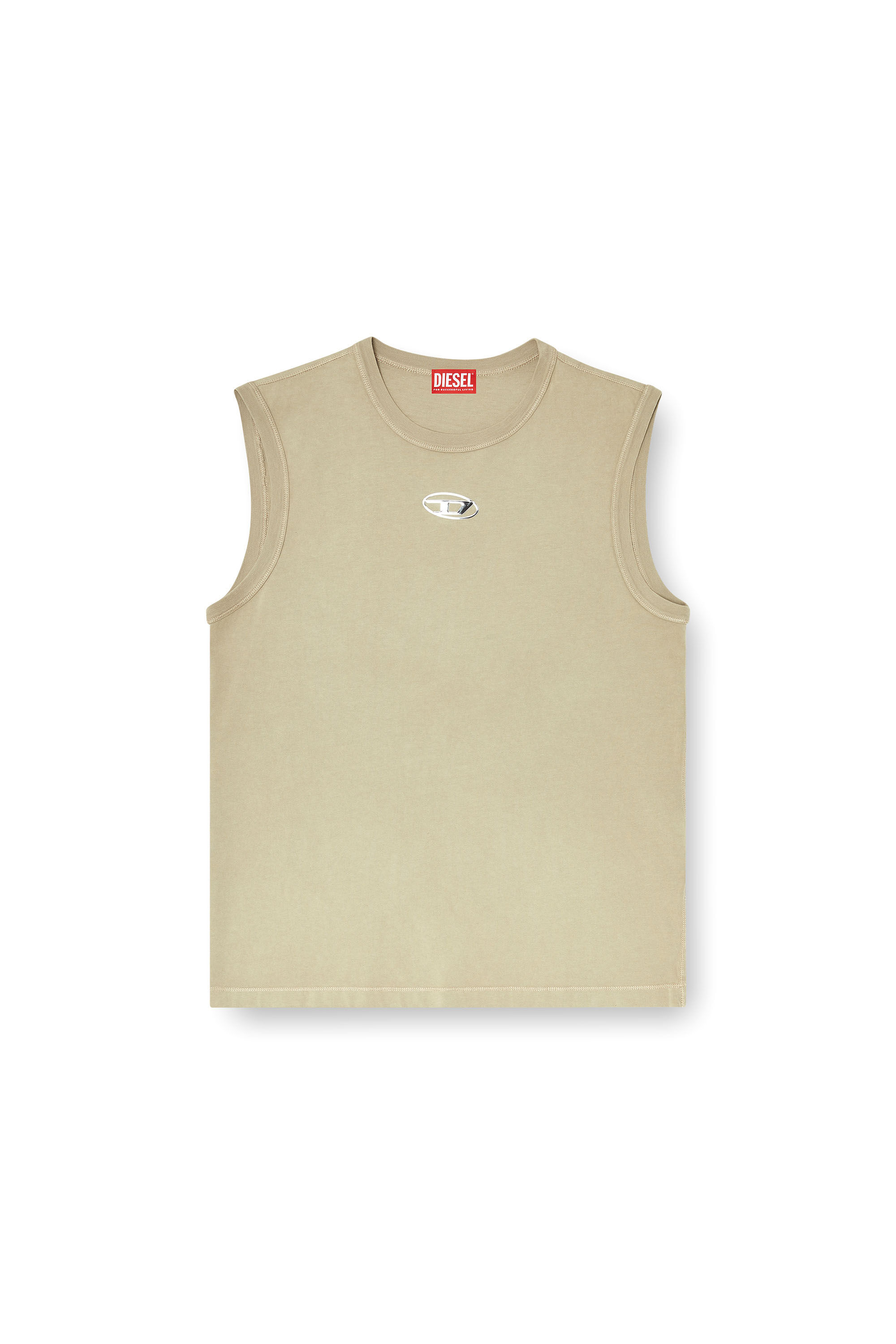 Diesel - T-BISCO-IOD, Camiseta de tirantes de algod&oacute;n sin mangas con Oval D met&aacute;lico Hombre in Beige - 2