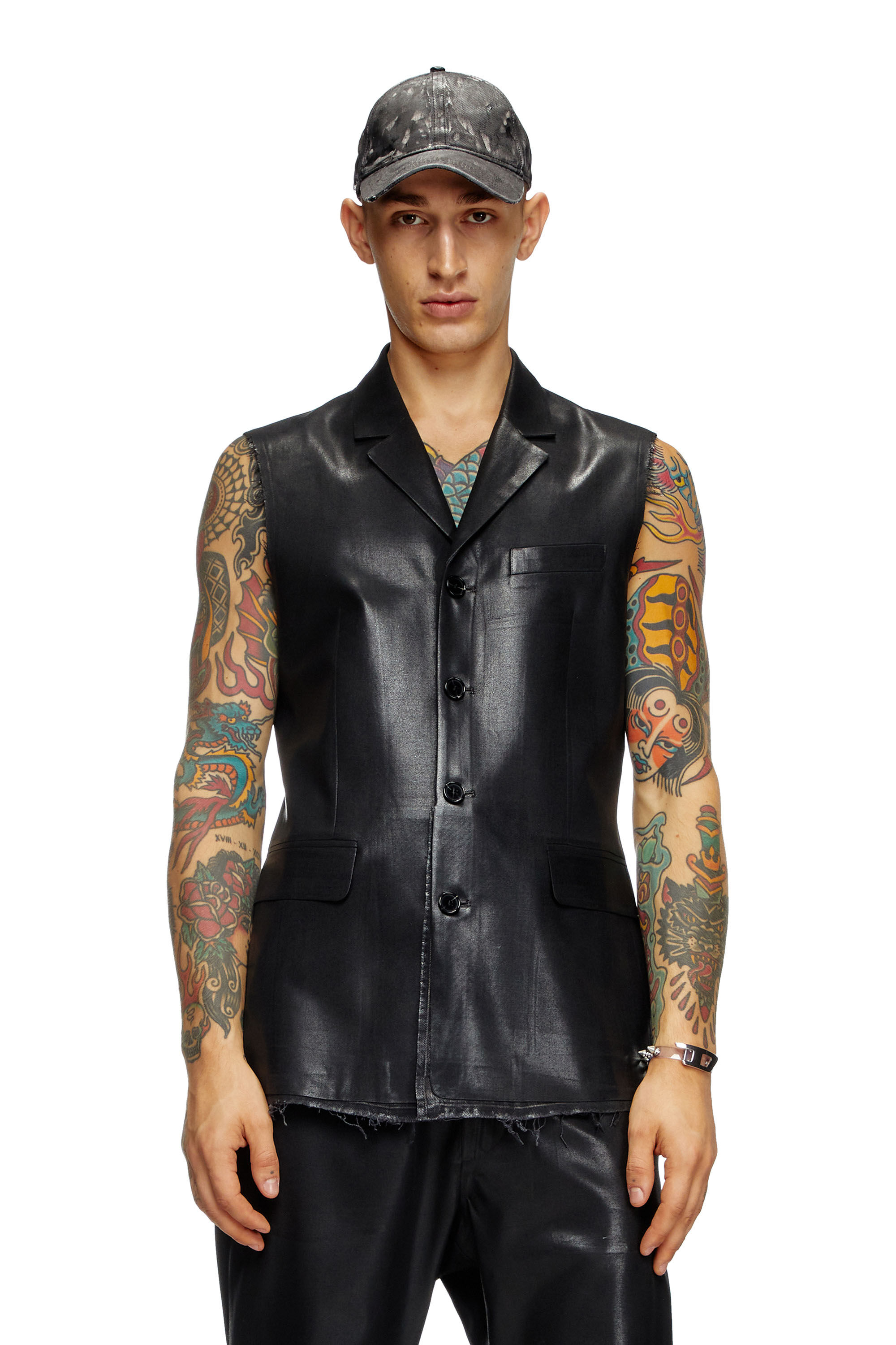 Diesel - J-PHOX-HEAV, Male's Tailored vest with coated front in Black - 3