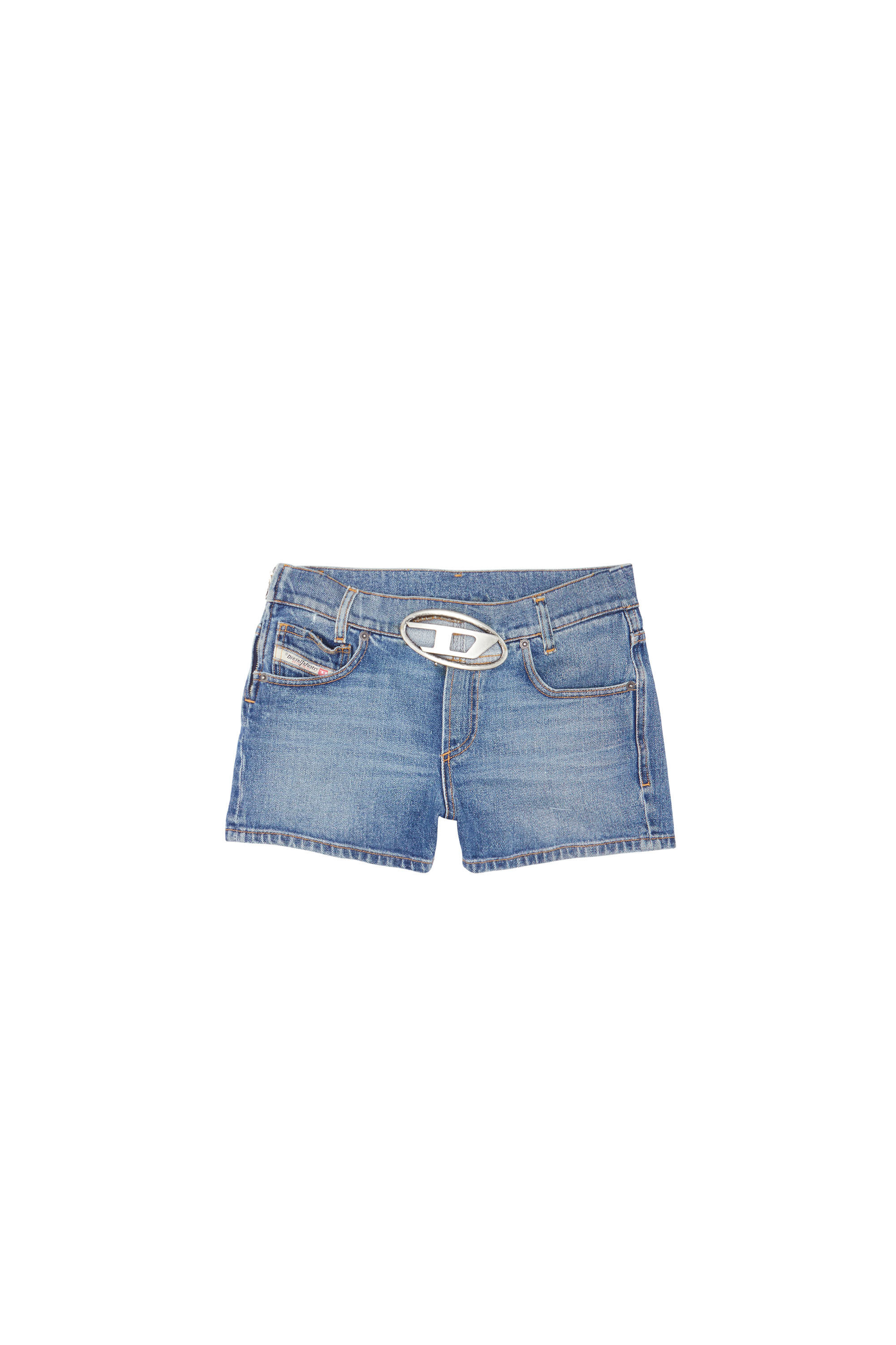 Diesel - DE-LYLA-SH-FSC, Female's Denim shorts with a logo buckle in Light Blue - 2